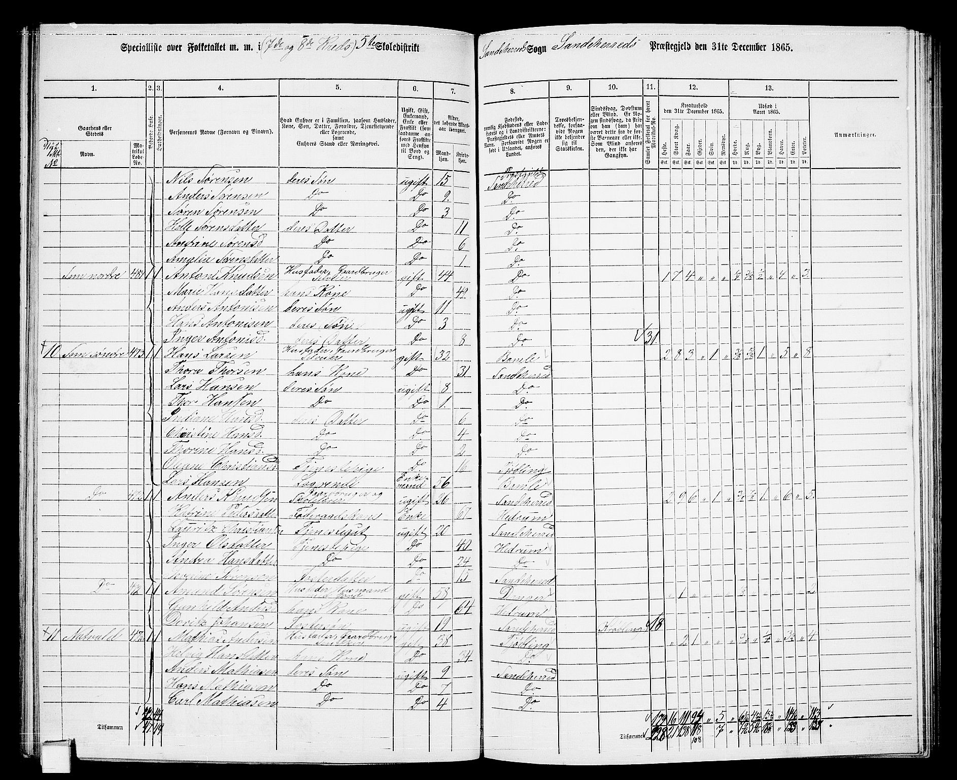 RA, 1865 census for Sandeherred/Sandeherred, 1865, p. 138