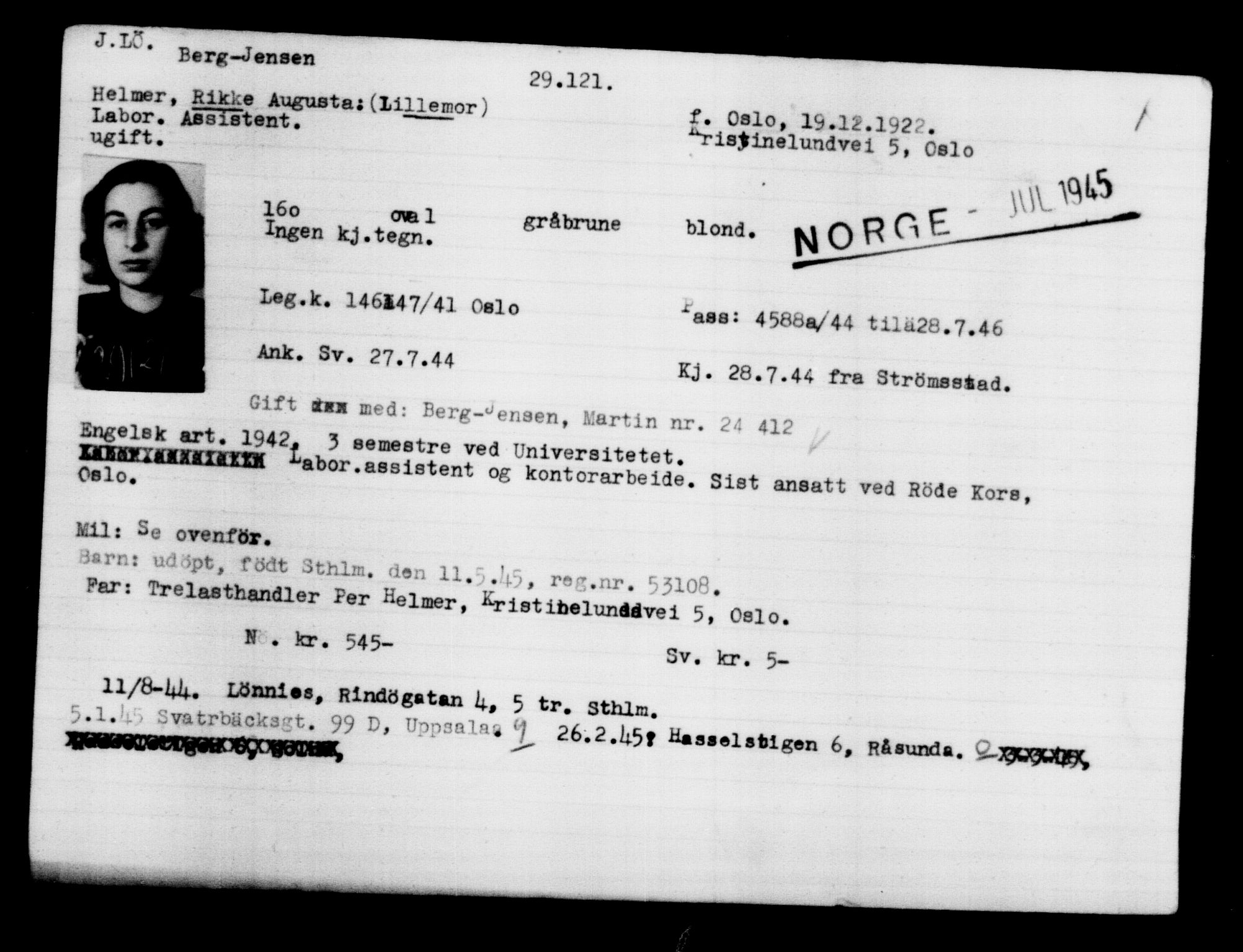 Utenriksstasjonene, Legasjonen i Stockholm, Flyktningkontoret, AV/RA-S-6753/V/Va/L0012: Kjesäterkartoteket, flyktninger med registreringsnr. 28300-31566, 1940-1945, p. 887