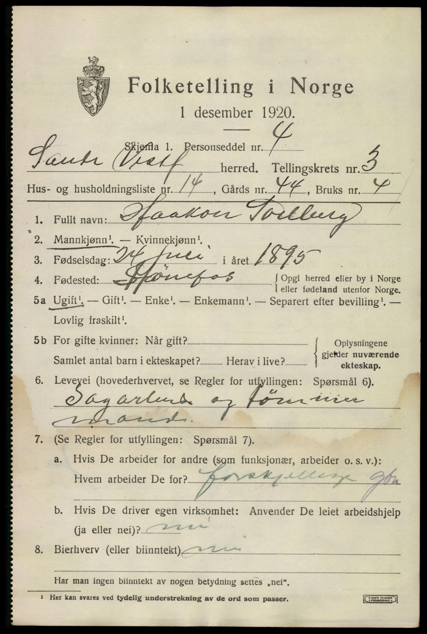 SAKO, 1920 census for Sande, 1920, p. 4236