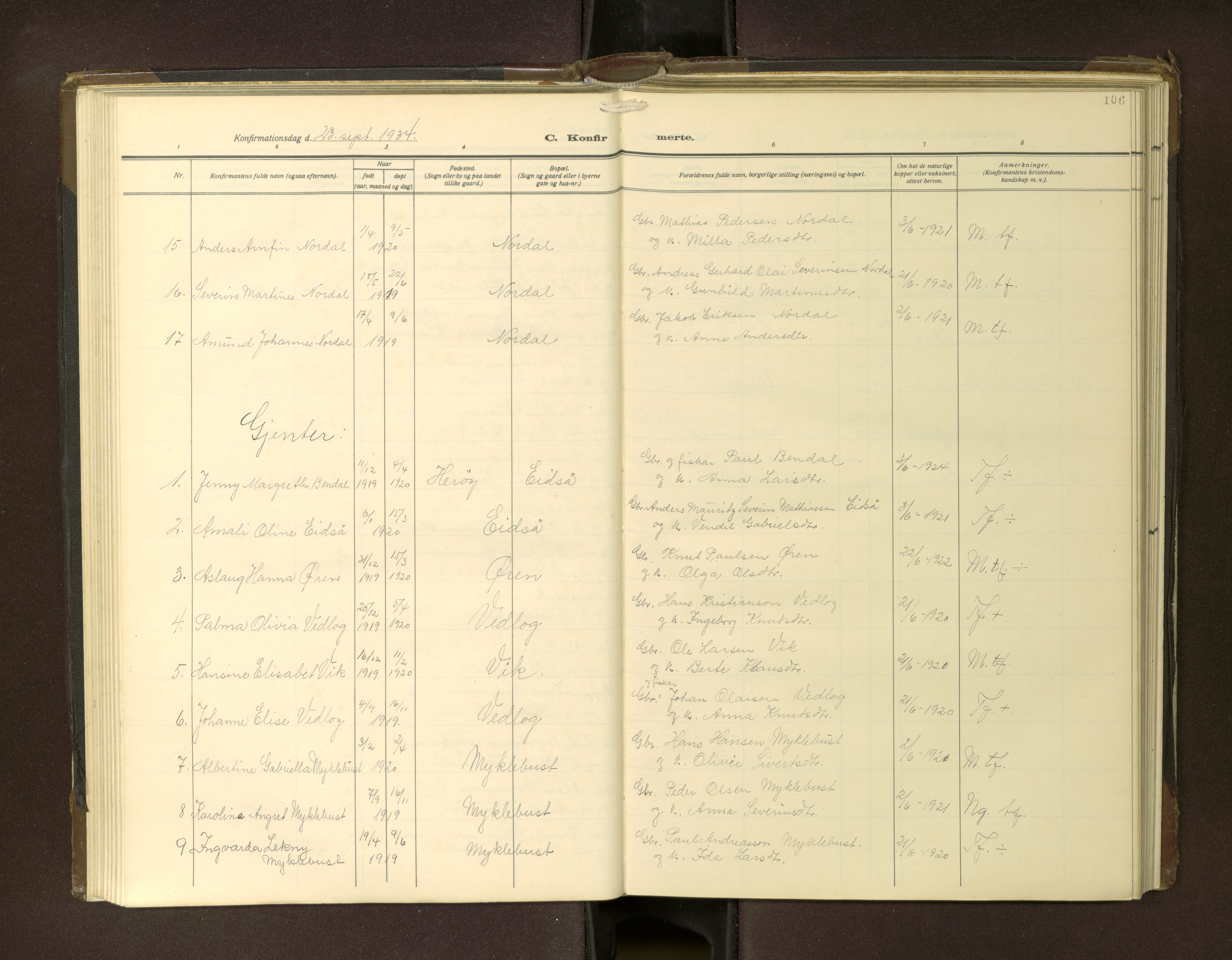 Ministerialprotokoller, klokkerbøker og fødselsregistre - Møre og Romsdal, SAT/A-1454/502/L0029: Parish register (copy) no. 502---, 1932-1968, p. 106