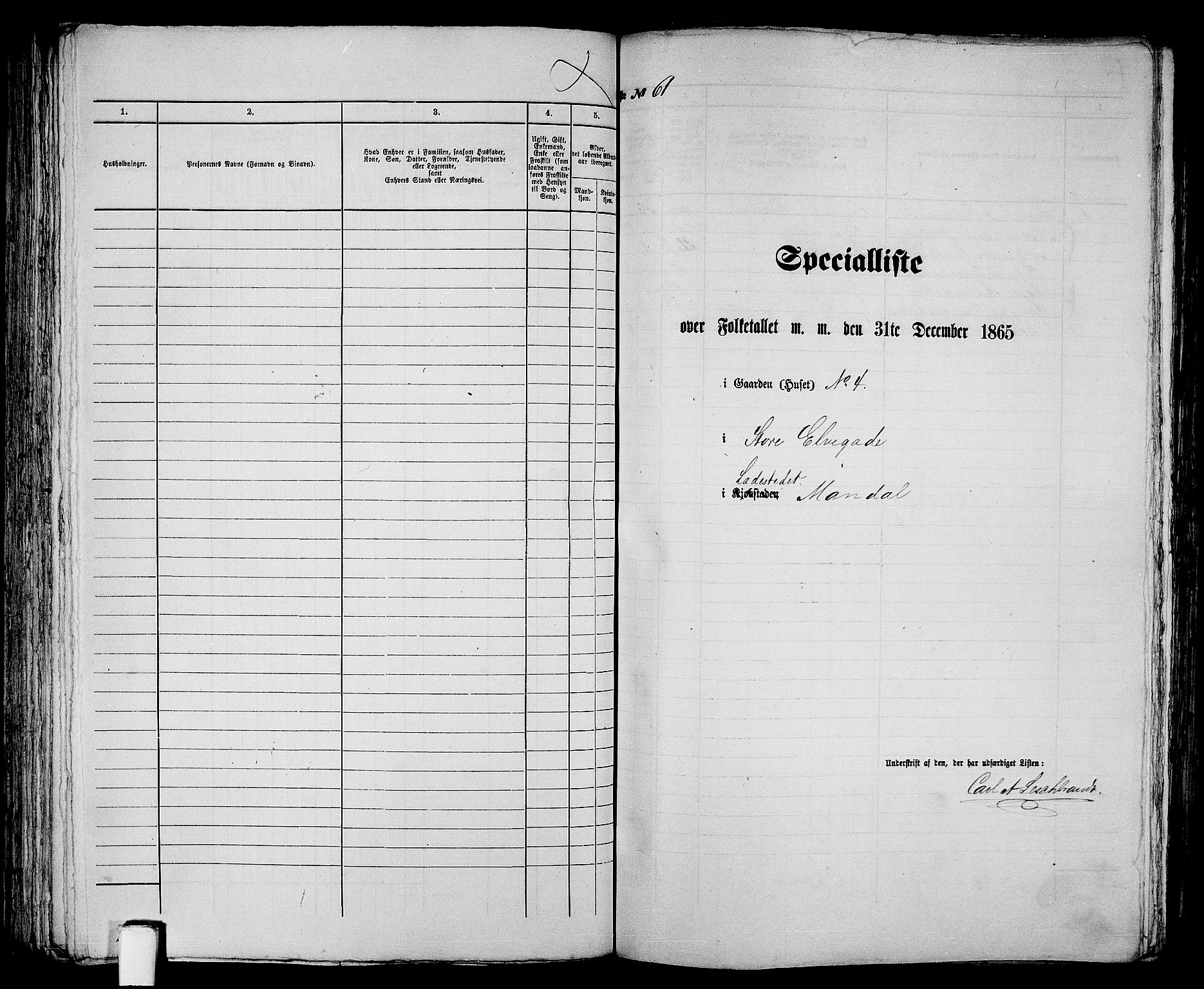 RA, 1865 census for Mandal/Mandal, 1865, p. 123