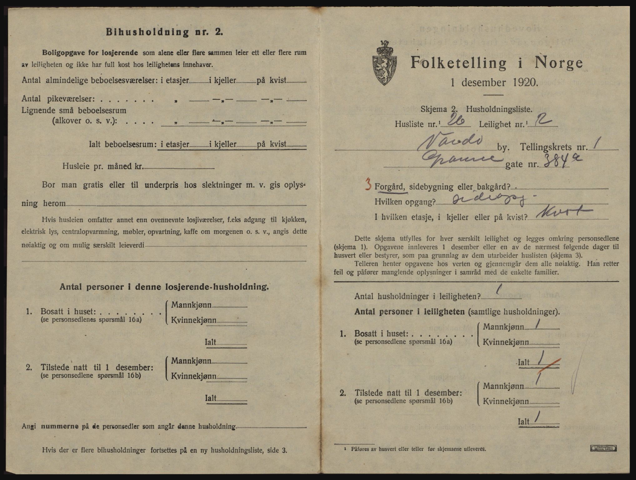 SATØ, 1920 census for Vardø, 1920, p. 1043