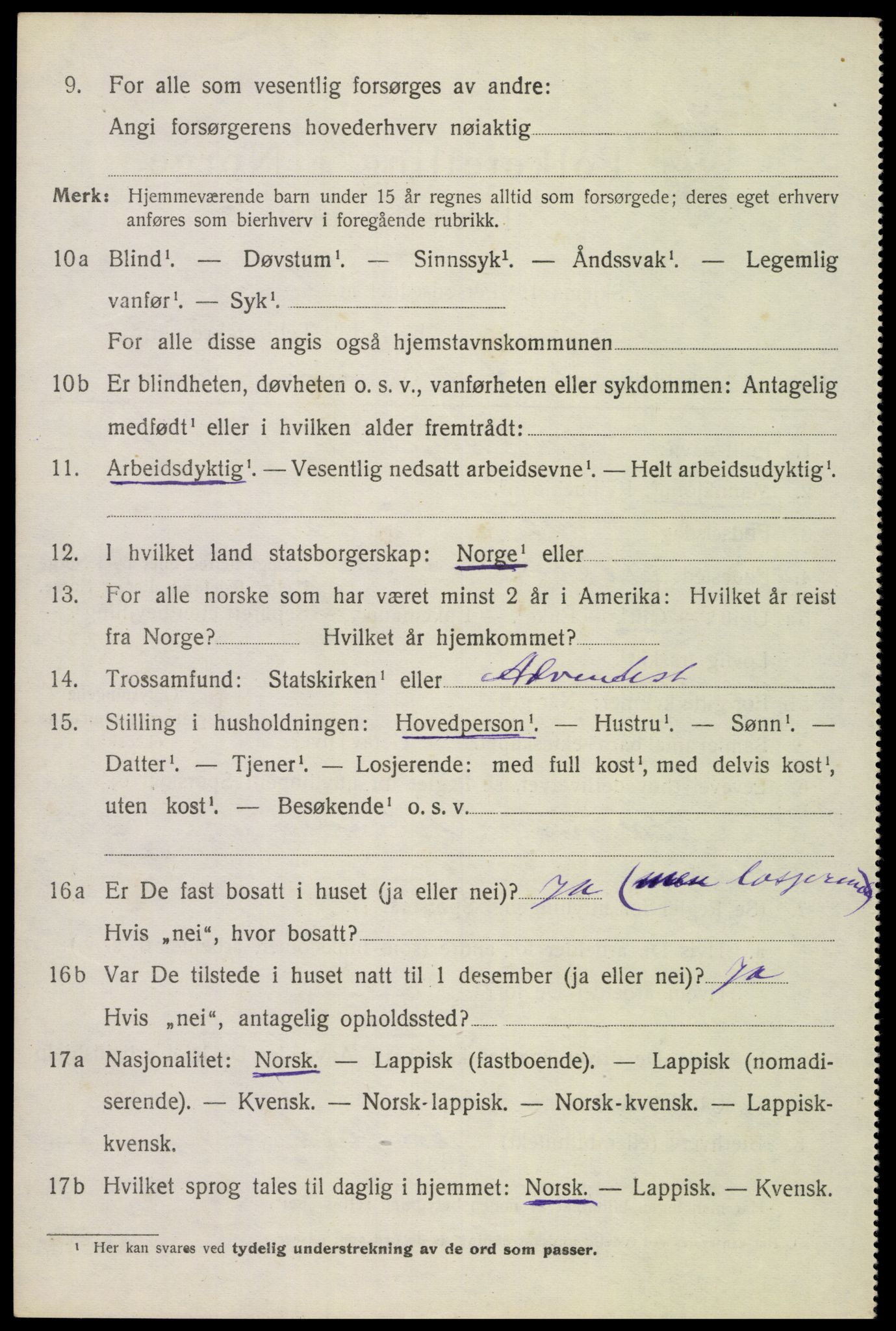 SAT, 1920 census for Evenes, 1920, p. 3687