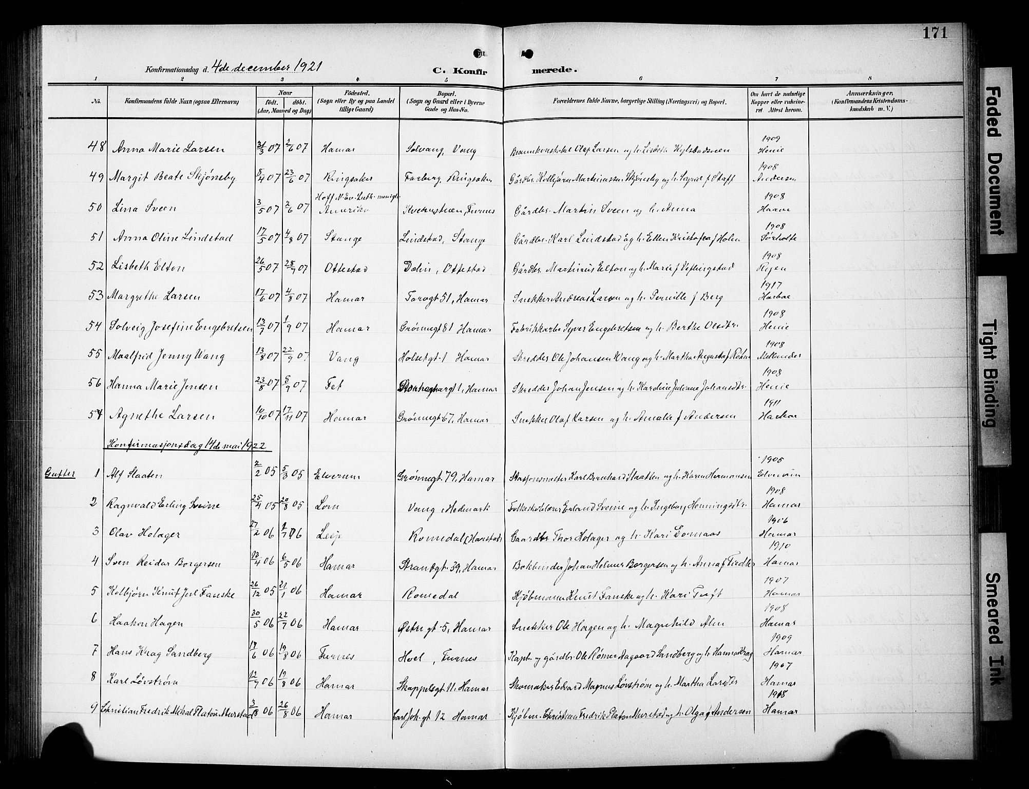 Hamar prestekontor, SAH/DOMPH-002/H/Ha/Hab/L0002: Parish register (copy) no. 2, 1899-1929, p. 171