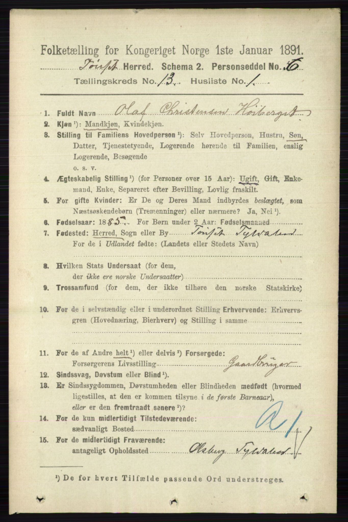 RA, 1891 census for 0437 Tynset, 1891, p. 3520