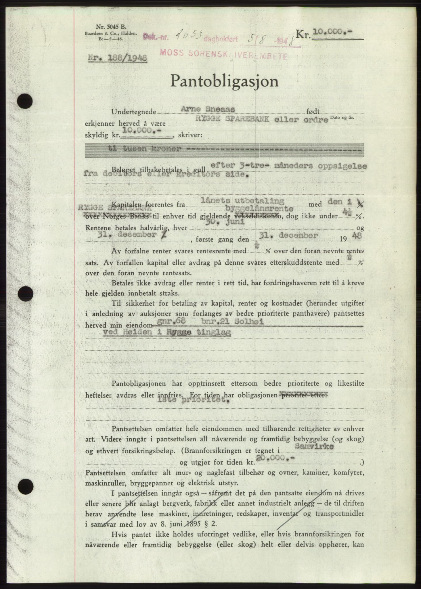 Moss sorenskriveri, AV/SAO-A-10168: Mortgage book no. B20, 1948-1948, Diary no: : 2053/1948