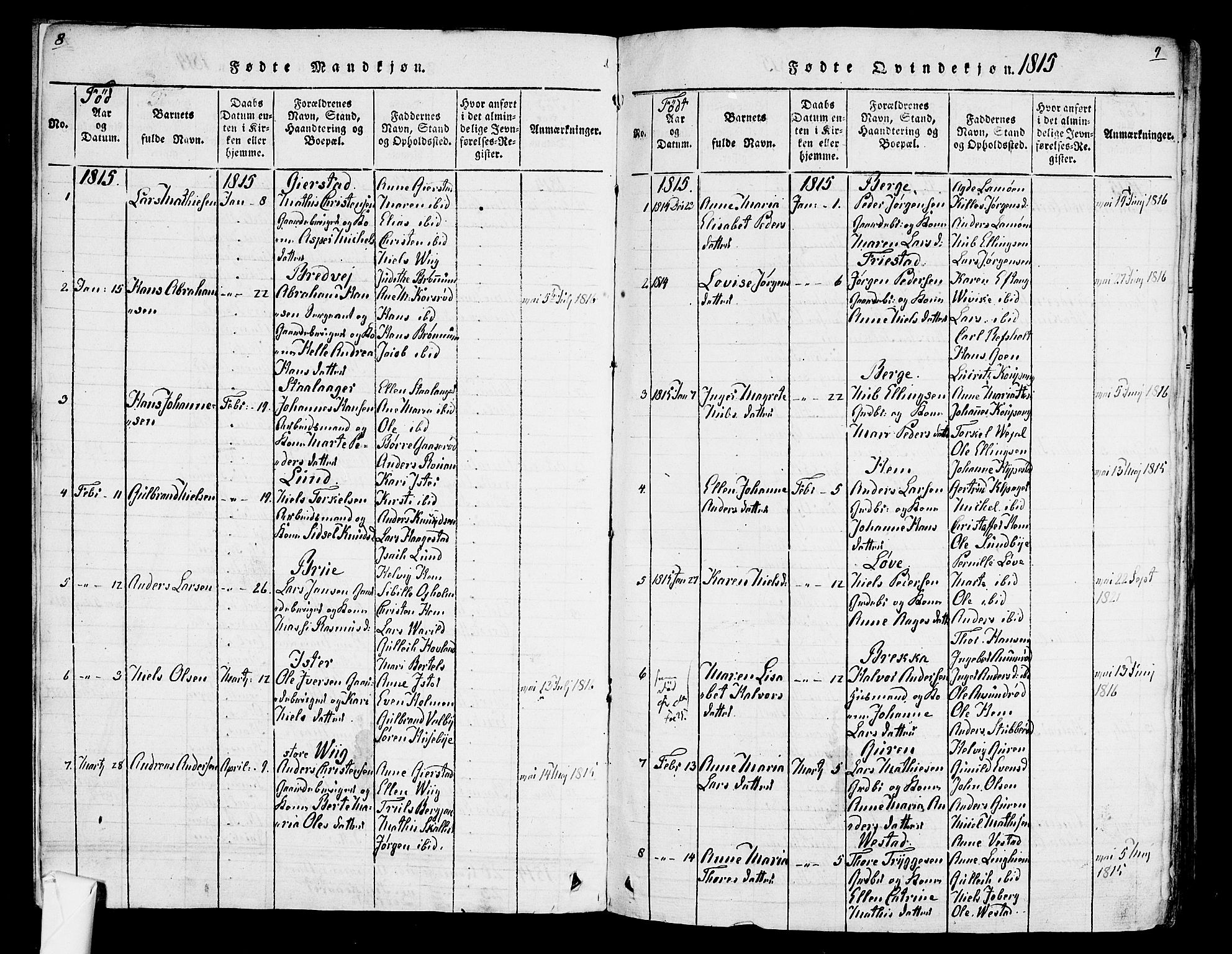 Tjølling kirkebøker, SAKO/A-60/F/Fa/L0005: Parish register (official) no. 5, 1814-1836, p. 8-9