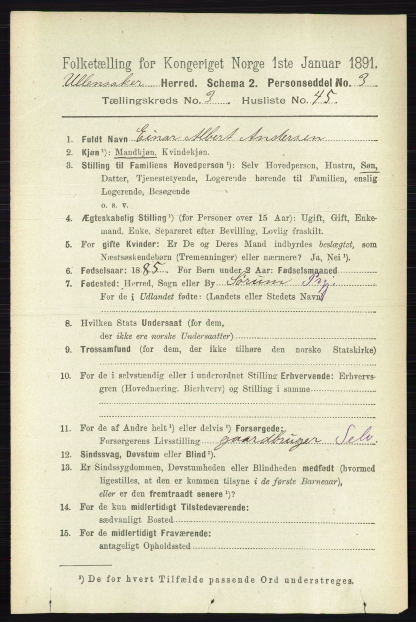 RA, 1891 census for 0235 Ullensaker, 1891, p. 1380