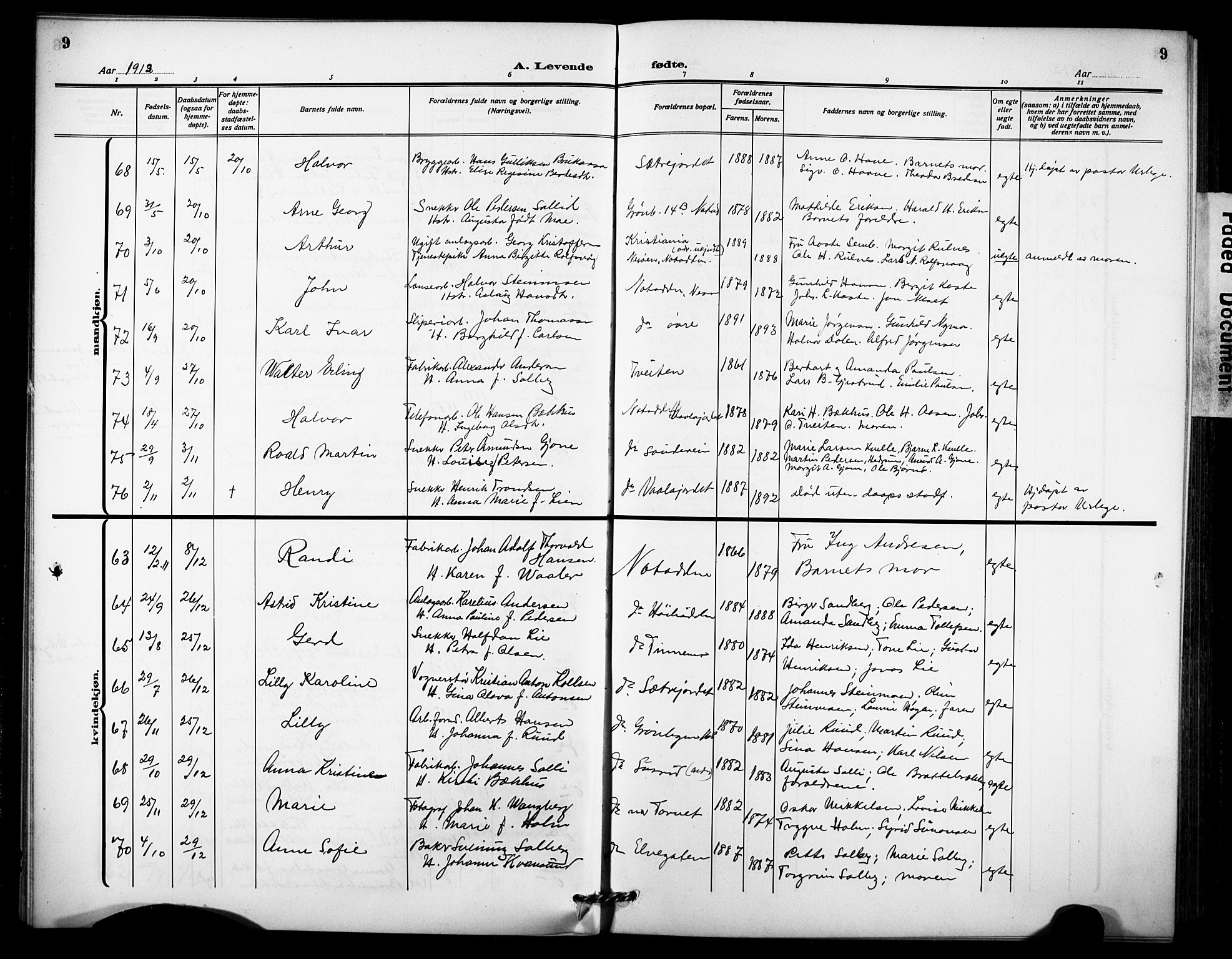 Notodden kirkebøker, AV/SAKO-A-290/G/Ga/L0001: Parish register (copy) no. 1, 1912-1923, p. 9