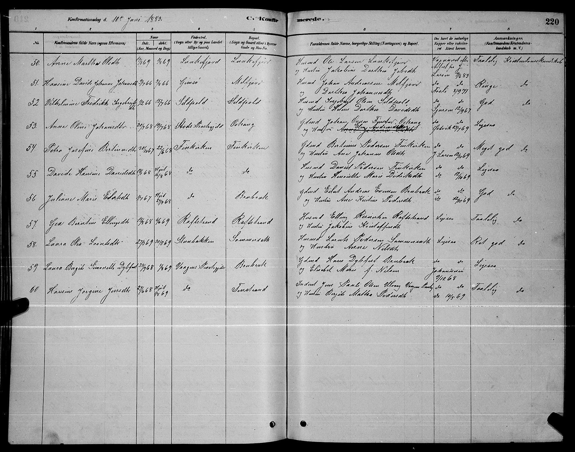 Ministerialprotokoller, klokkerbøker og fødselsregistre - Nordland, AV/SAT-A-1459/888/L1267: Parish register (copy) no. 888C05, 1878-1890, p. 220