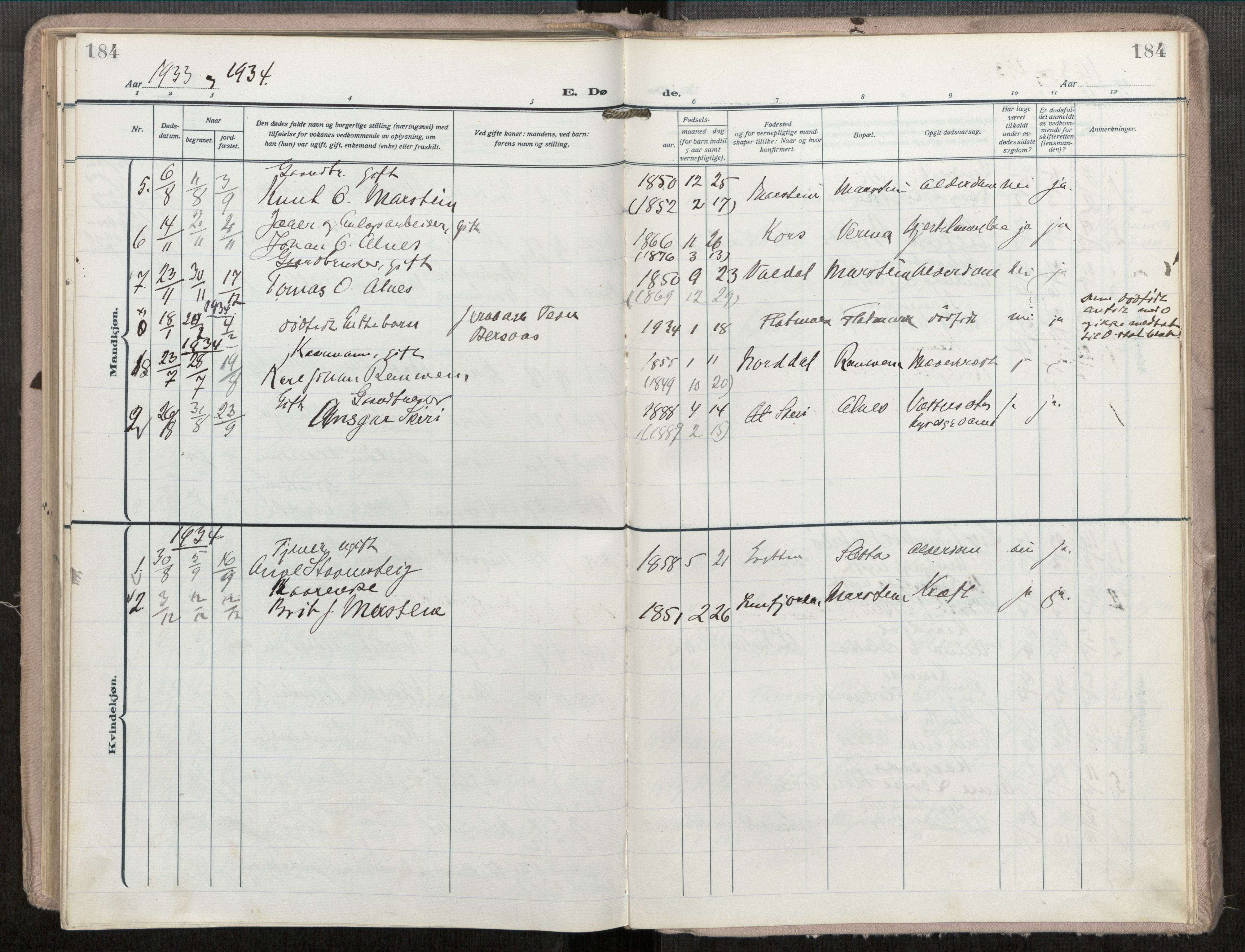 Ministerialprotokoller, klokkerbøker og fødselsregistre - Møre og Romsdal, AV/SAT-A-1454/546/L0601: Parish register (official) no. 546A04, 1919-1956, p. 184