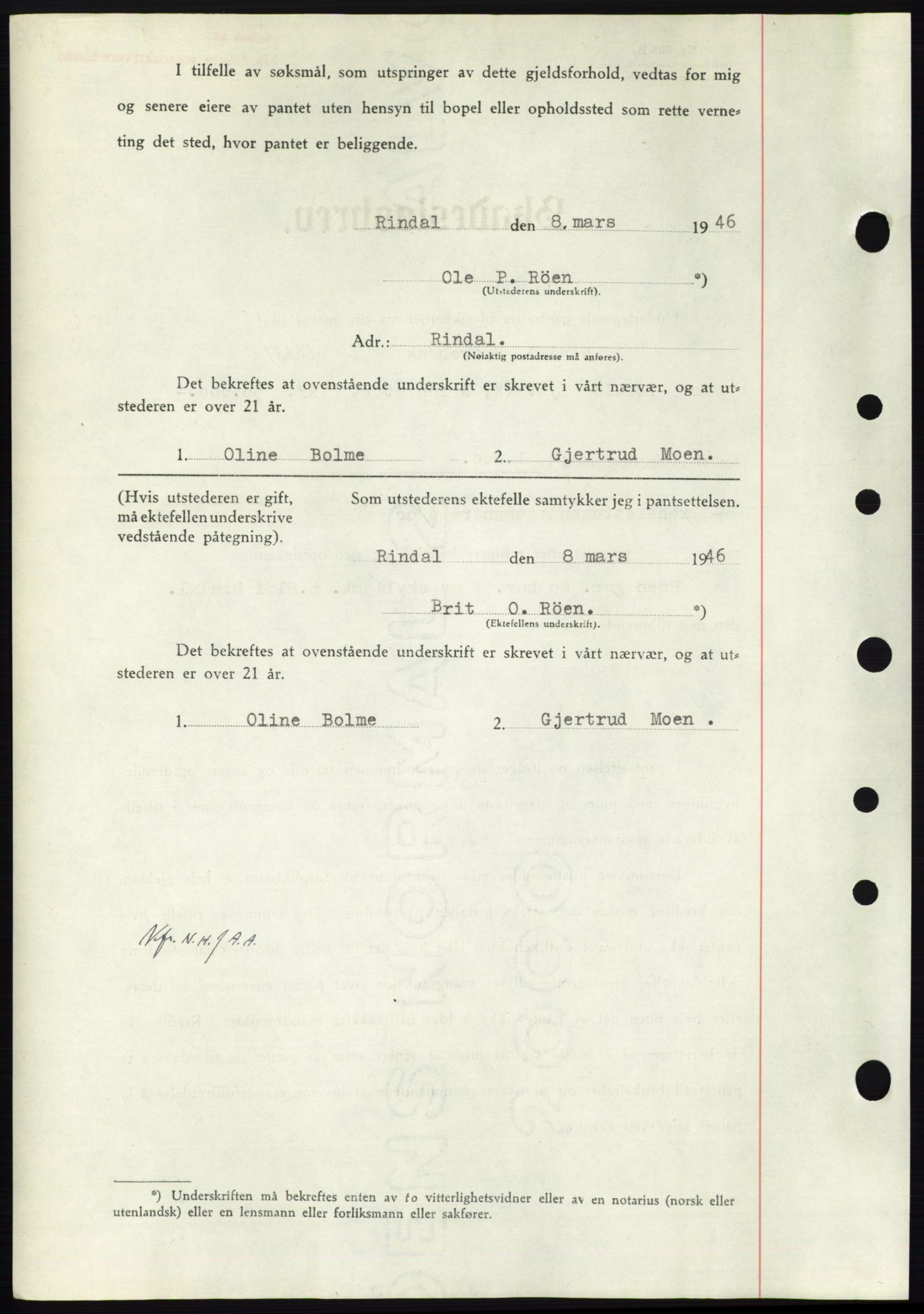 Nordmøre sorenskriveri, AV/SAT-A-4132/1/2/2Ca: Mortgage book no. B93b, 1946-1946, Diary no: : 546/1946