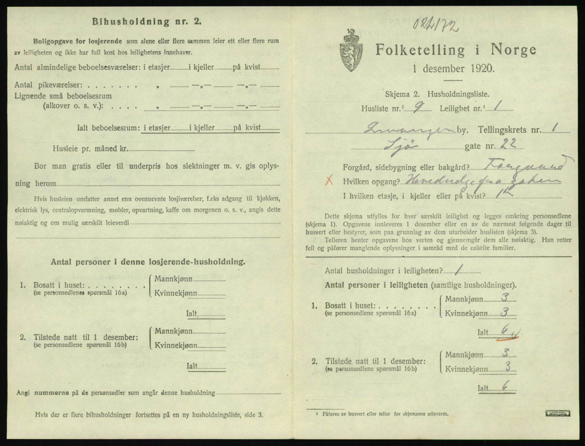 SAT, 1920 census for Levanger town, 1920, p. 488