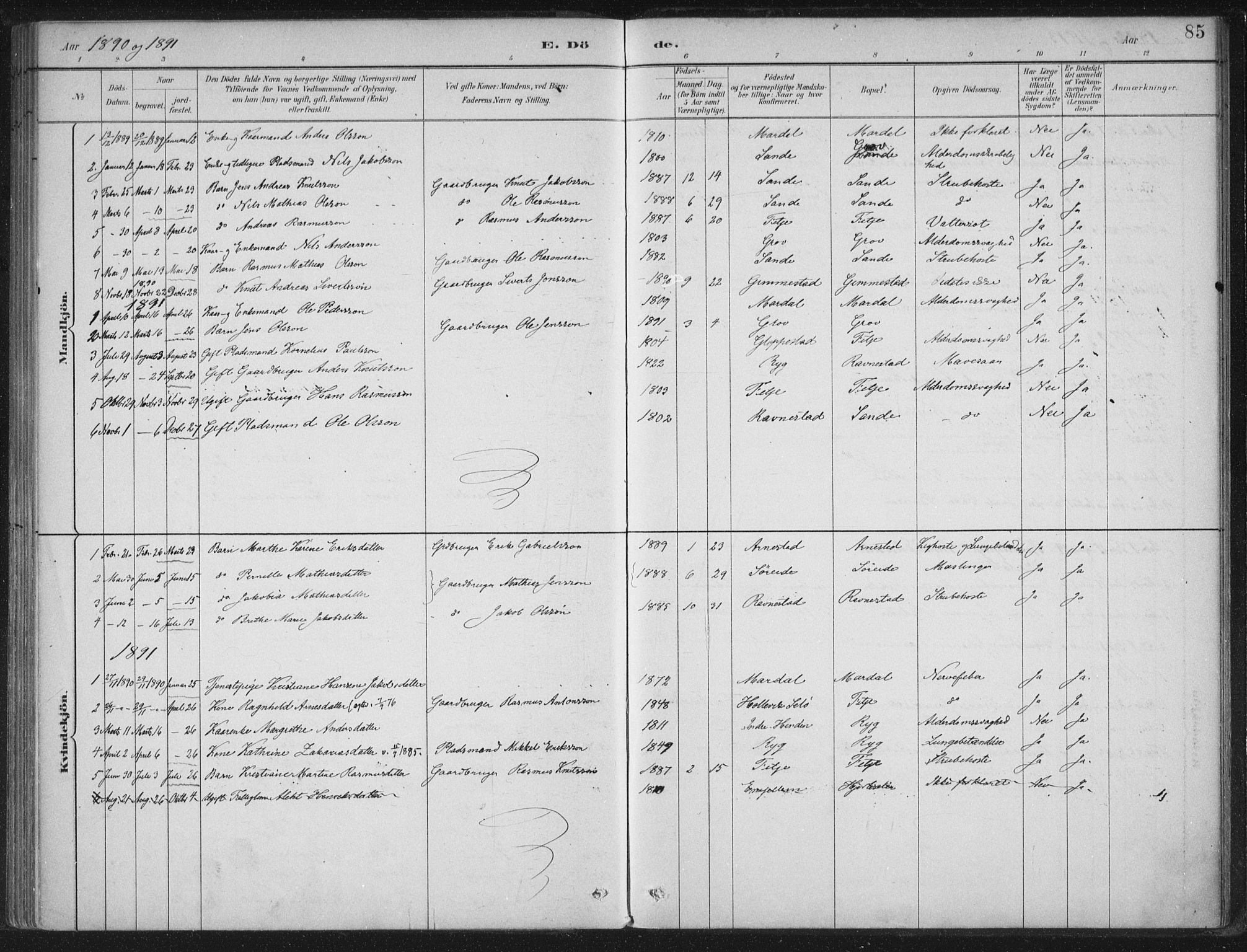 Gloppen sokneprestembete, SAB/A-80101/H/Haa/Haad/L0001: Parish register (official) no. D  1, 1885-1910, p. 85