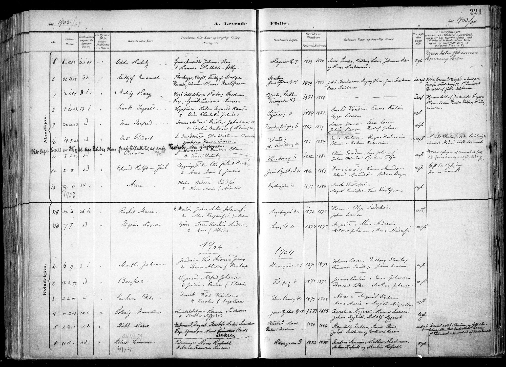 Kampen prestekontor Kirkebøker, SAO/A-10853/F/Fa/L0007: Parish register (official) no. I 7, 1897-1905, p. 221