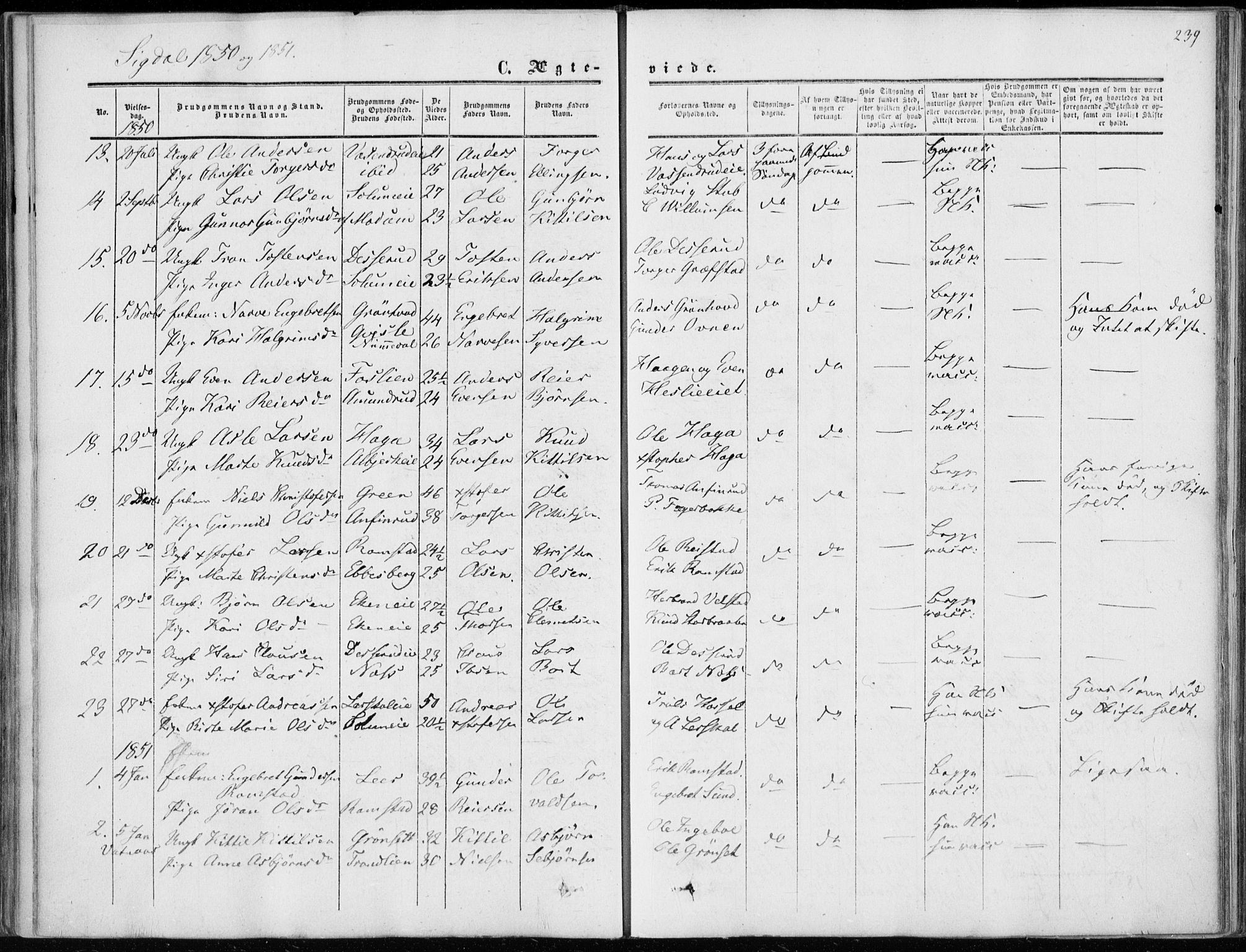 Sigdal kirkebøker, AV/SAKO-A-245/F/Fa/L0008: Parish register (official) no. I 8, 1850-1859, p. 239