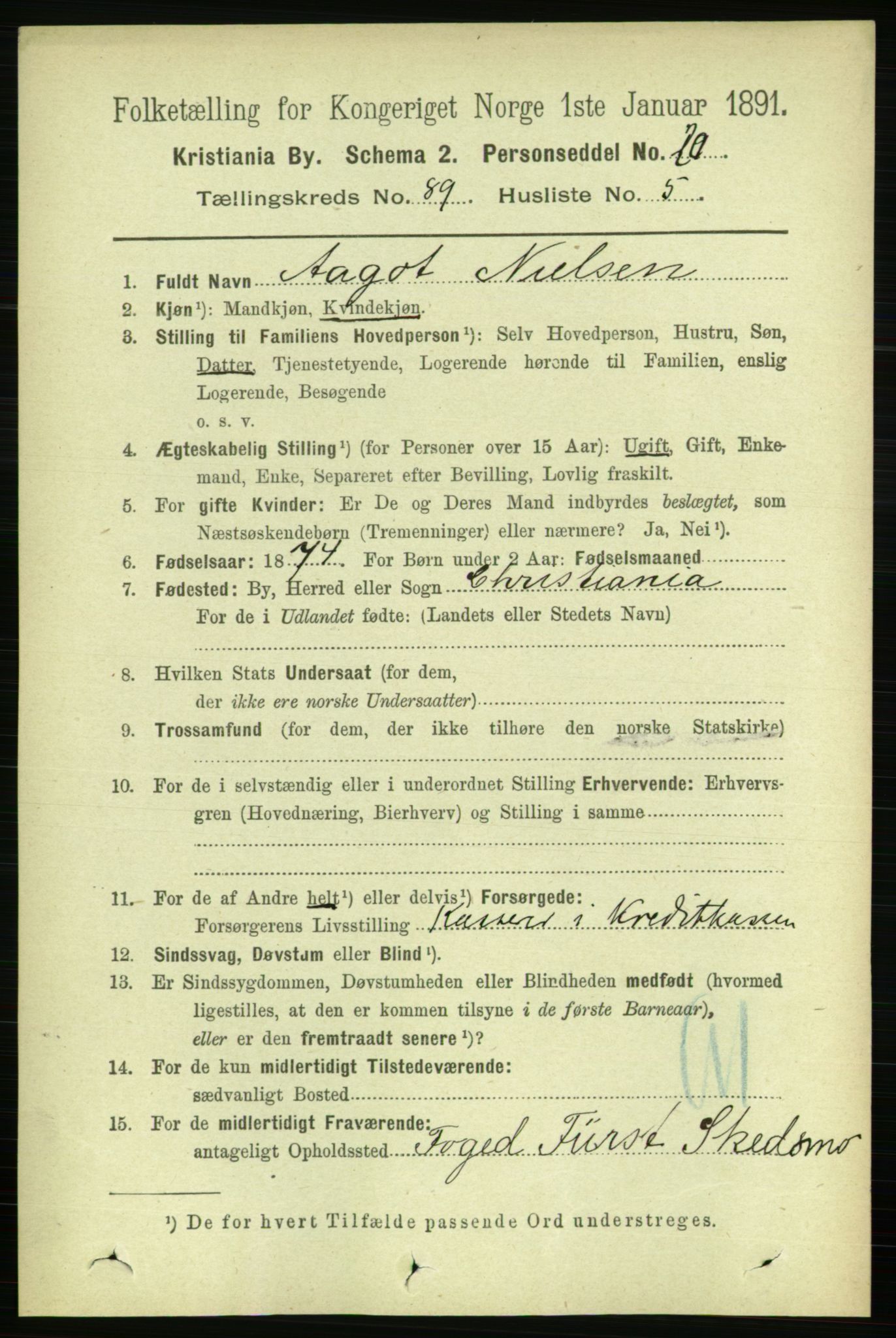 RA, 1891 census for 0301 Kristiania, 1891, p. 44120
