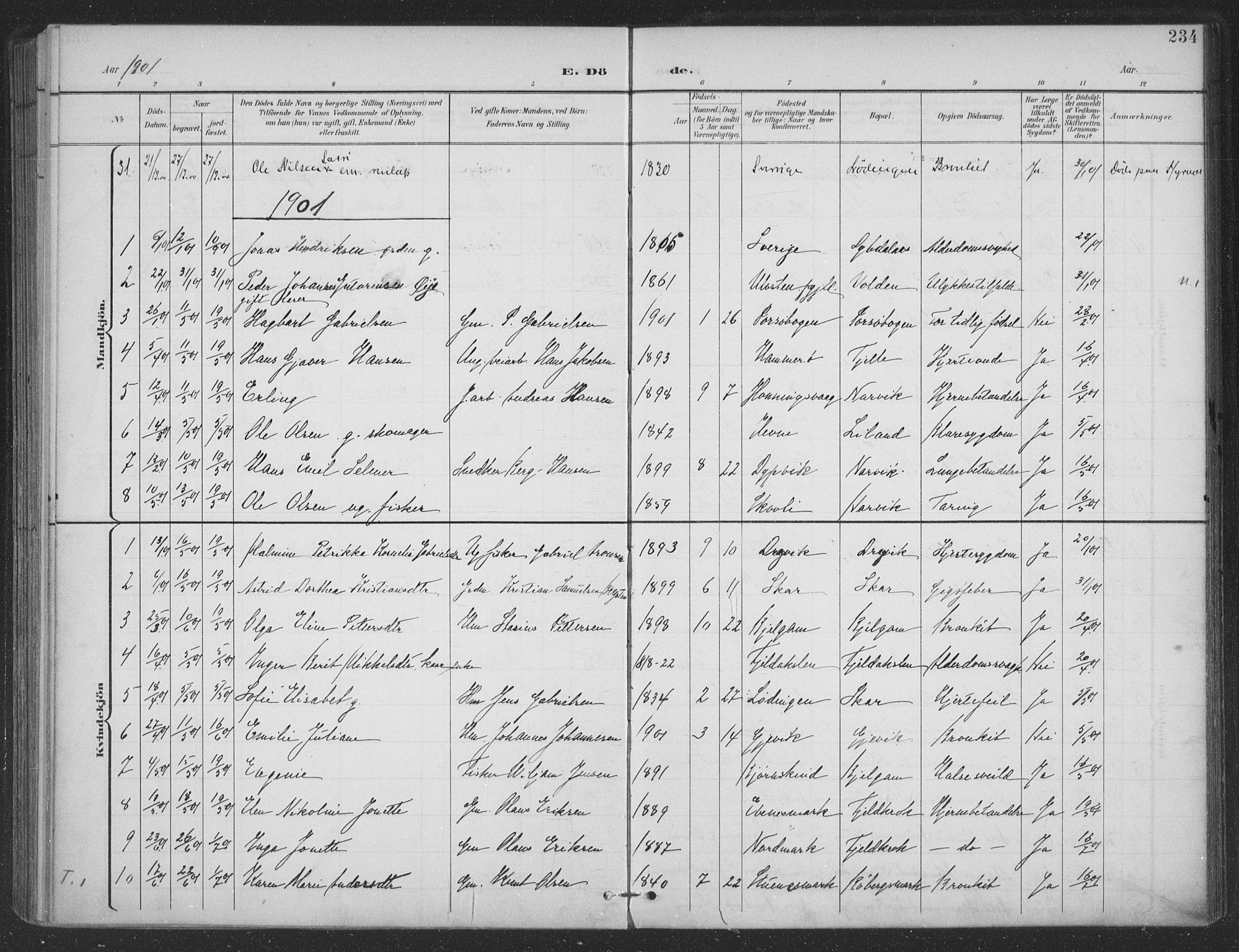 Ministerialprotokoller, klokkerbøker og fødselsregistre - Nordland, SAT/A-1459/863/L0899: Parish register (official) no. 863A11, 1897-1906, p. 234