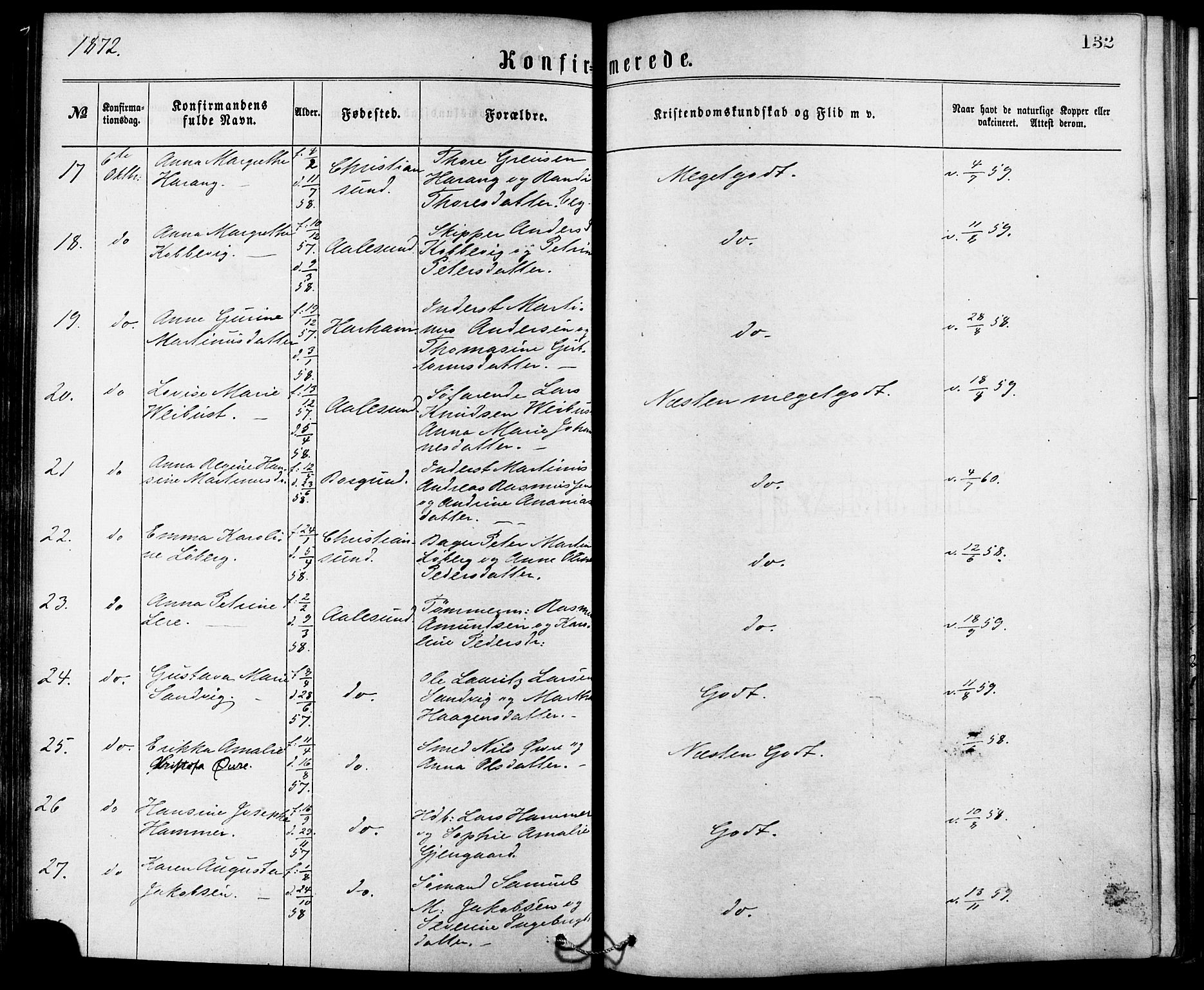 Ministerialprotokoller, klokkerbøker og fødselsregistre - Møre og Romsdal, AV/SAT-A-1454/529/L0453: Parish register (official) no. 529A03, 1872-1877, p. 132