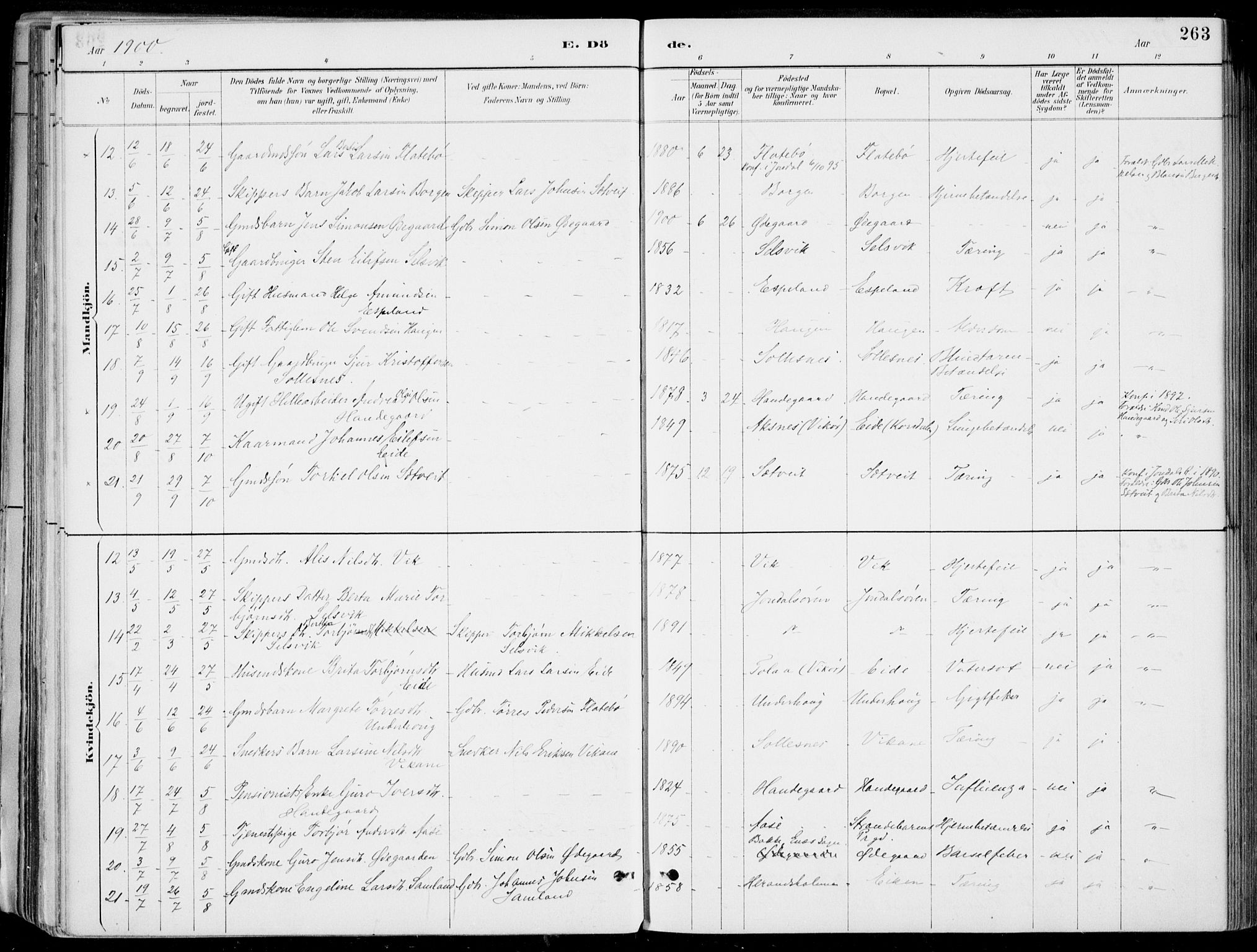 Strandebarm sokneprestembete, AV/SAB-A-78401/H/Haa: Parish register (official) no. E  1, 1886-1908, p. 263