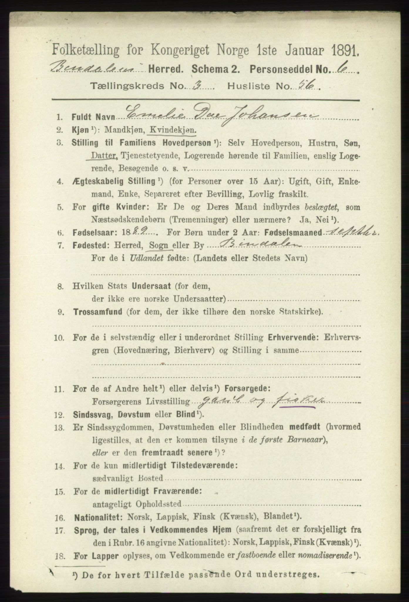 RA, 1891 census for 1811 Bindal, 1891, p. 982