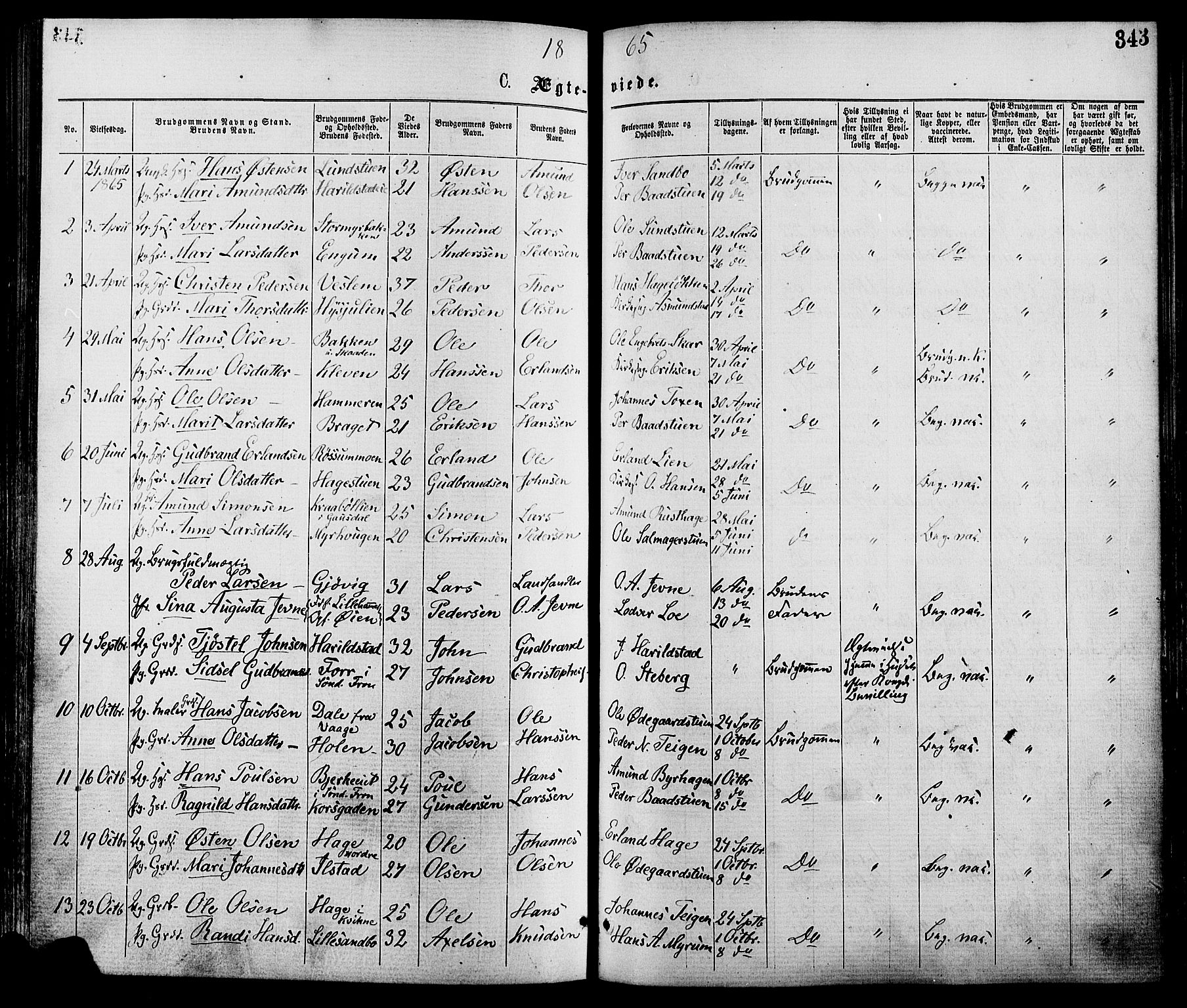 Nord-Fron prestekontor, AV/SAH-PREST-080/H/Ha/Haa/L0002: Parish register (official) no. 2, 1865-1883, p. 343