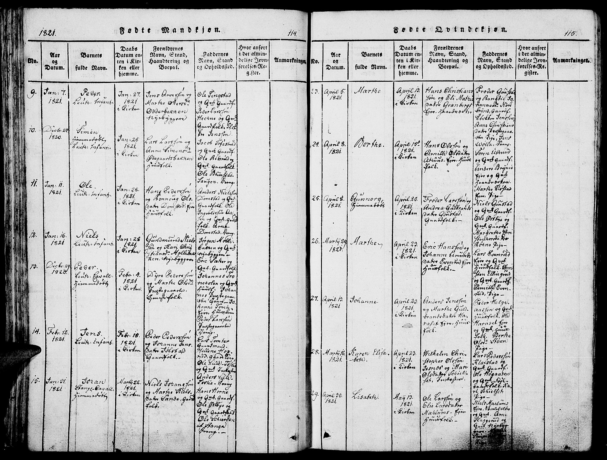 Romedal prestekontor, AV/SAH-PREST-004/K/L0002: Parish register (official) no. 2, 1814-1828, p. 114-115