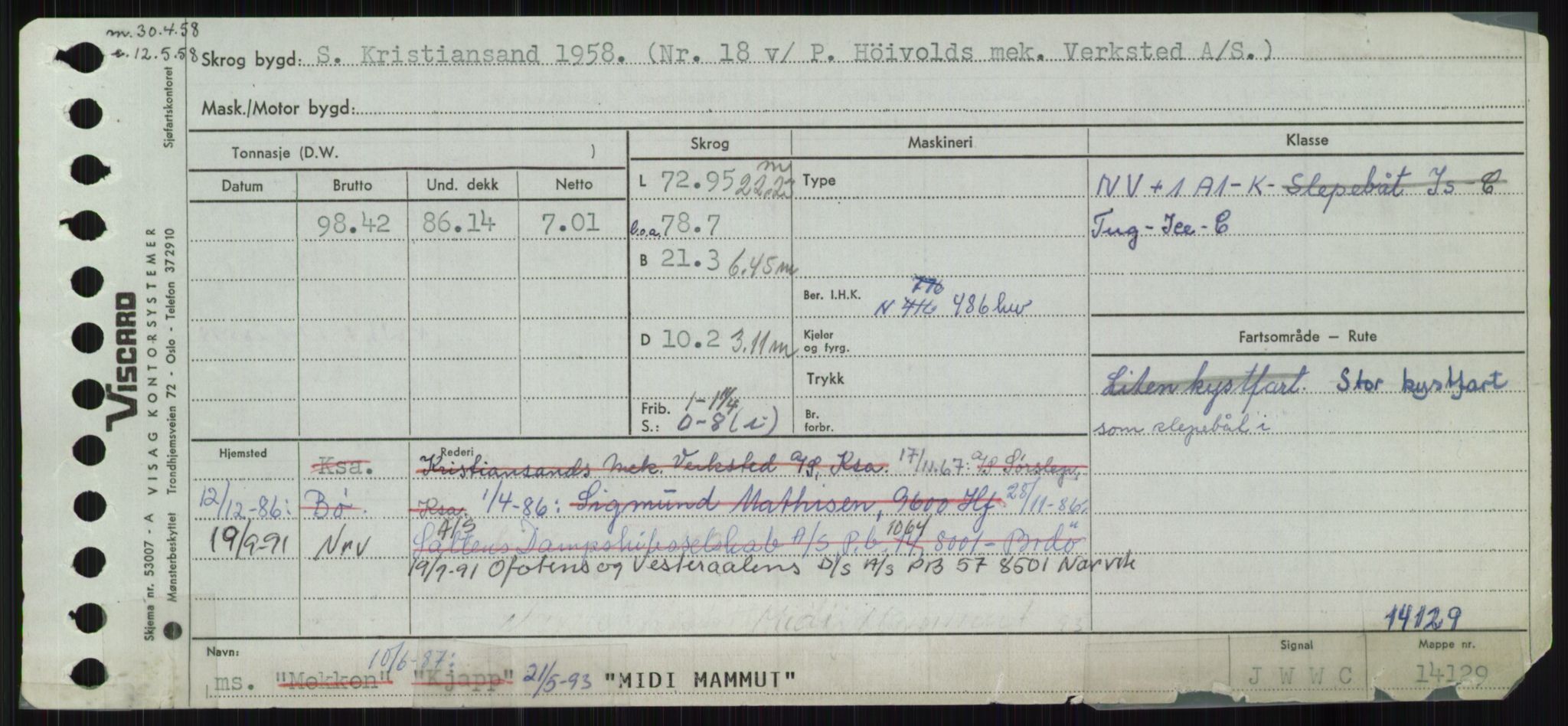 Sjøfartsdirektoratet med forløpere, Skipsmålingen, RA/S-1627/H/Ha/L0004/0001: Fartøy, Mas-R / Fartøy, Mas-Odd, p. 109