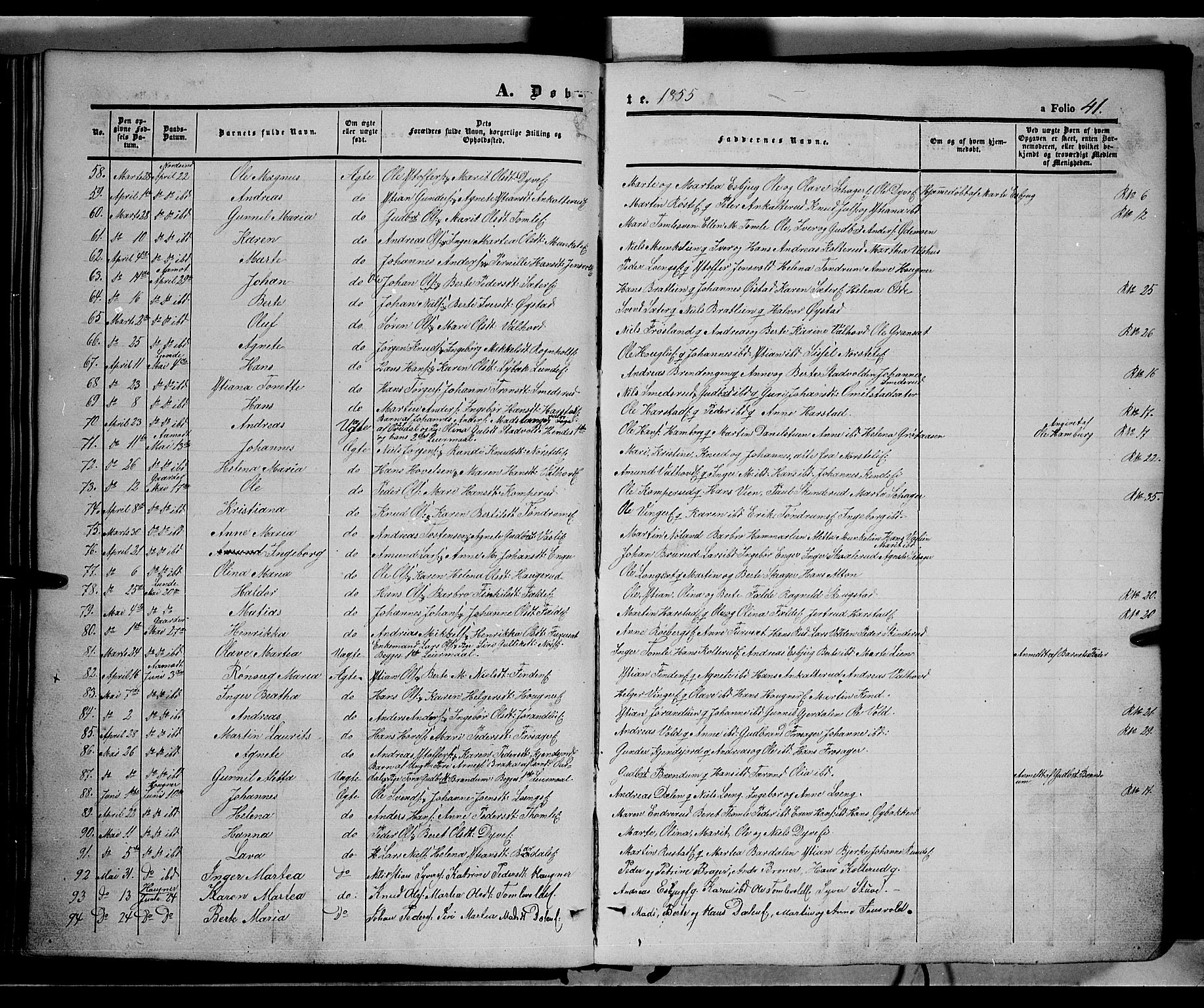 Land prestekontor, SAH/PREST-120/H/Ha/Haa/L0010: Parish register (official) no. 10, 1847-1859, p. 41