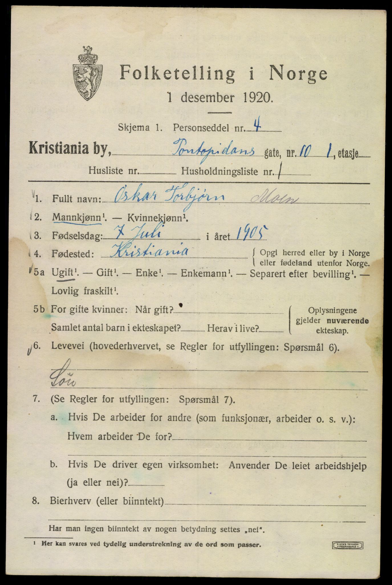 SAO, 1920 census for Kristiania, 1920, p. 456405