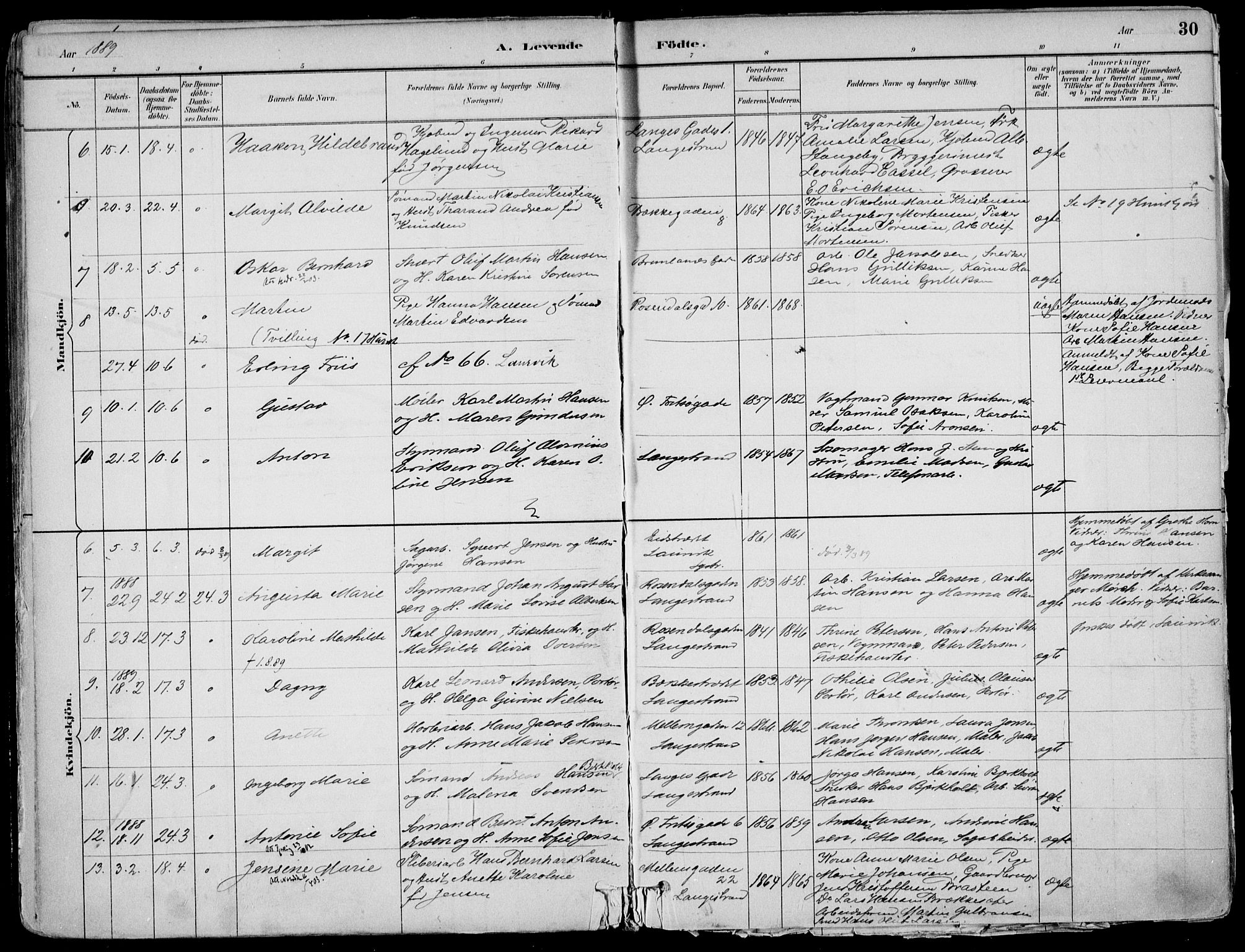 Larvik kirkebøker, AV/SAKO-A-352/F/Fb/L0004: Parish register (official) no. II 4, 1884-1902, p. 30