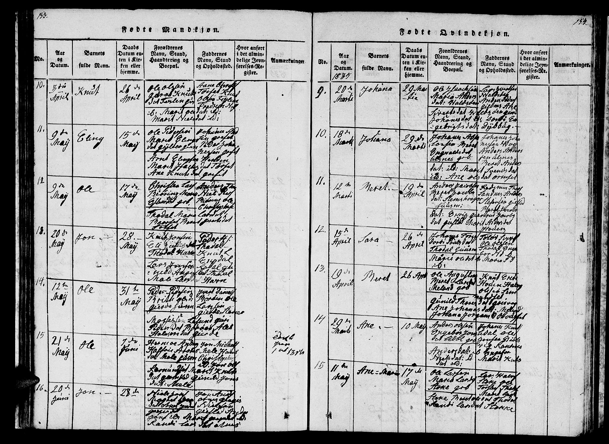 Ministerialprotokoller, klokkerbøker og fødselsregistre - Møre og Romsdal, AV/SAT-A-1454/578/L0908: Parish register (copy) no. 578C01, 1819-1837, p. 153-154