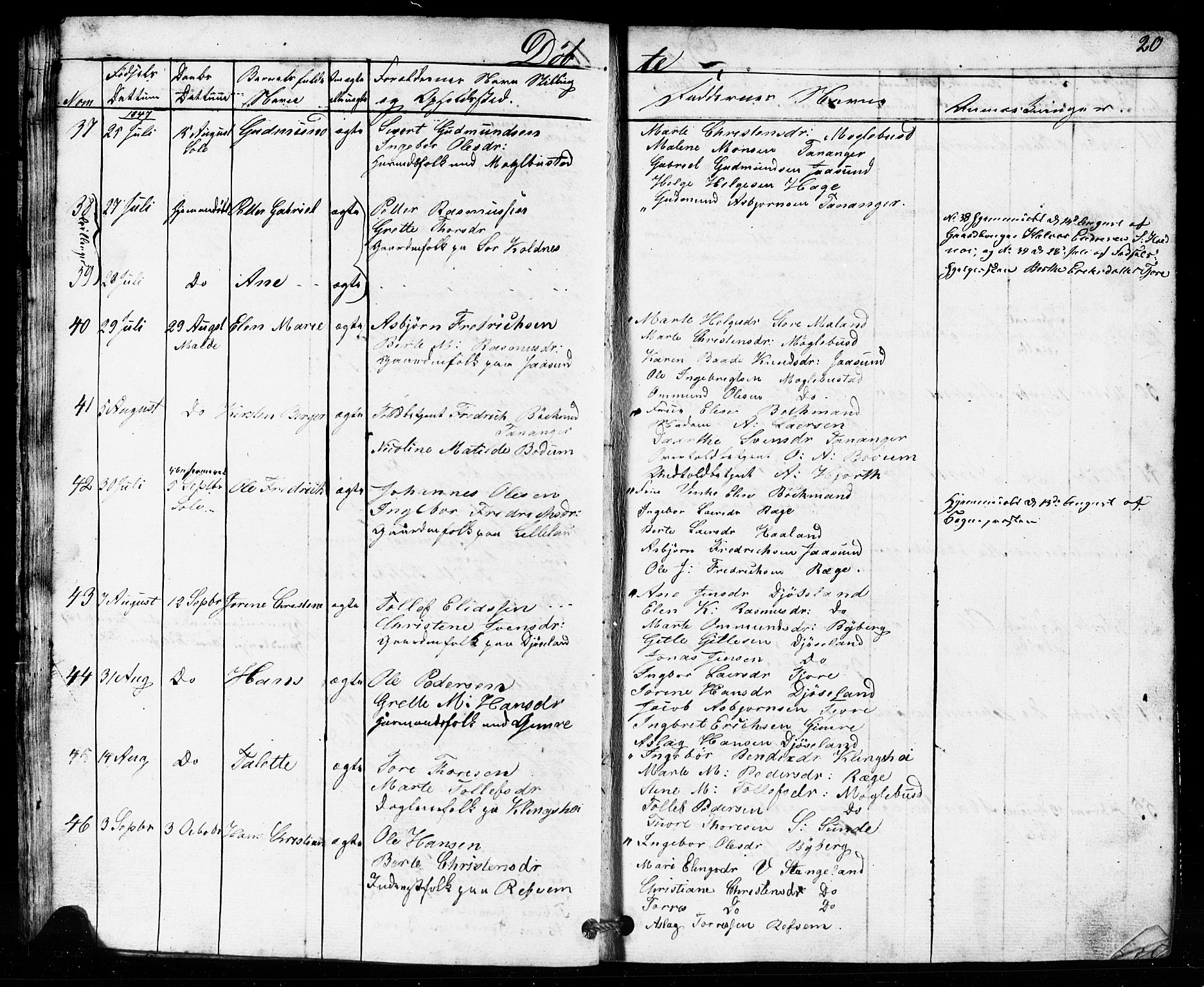 Håland sokneprestkontor, AV/SAST-A-101802/001/30BB/L0002: Parish register (copy) no. B 2, 1845-1872, p. 20