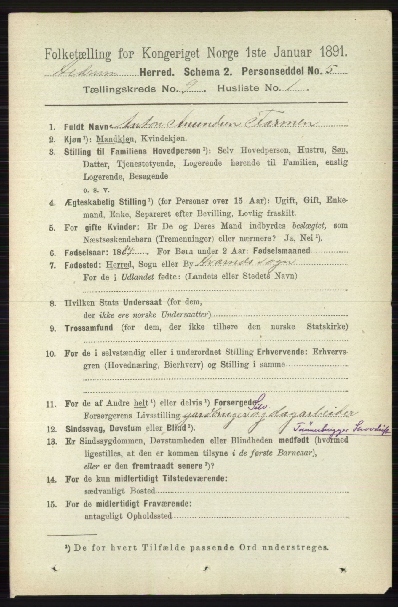 RA, 1891 census for 0727 Hedrum, 1891, p. 3921