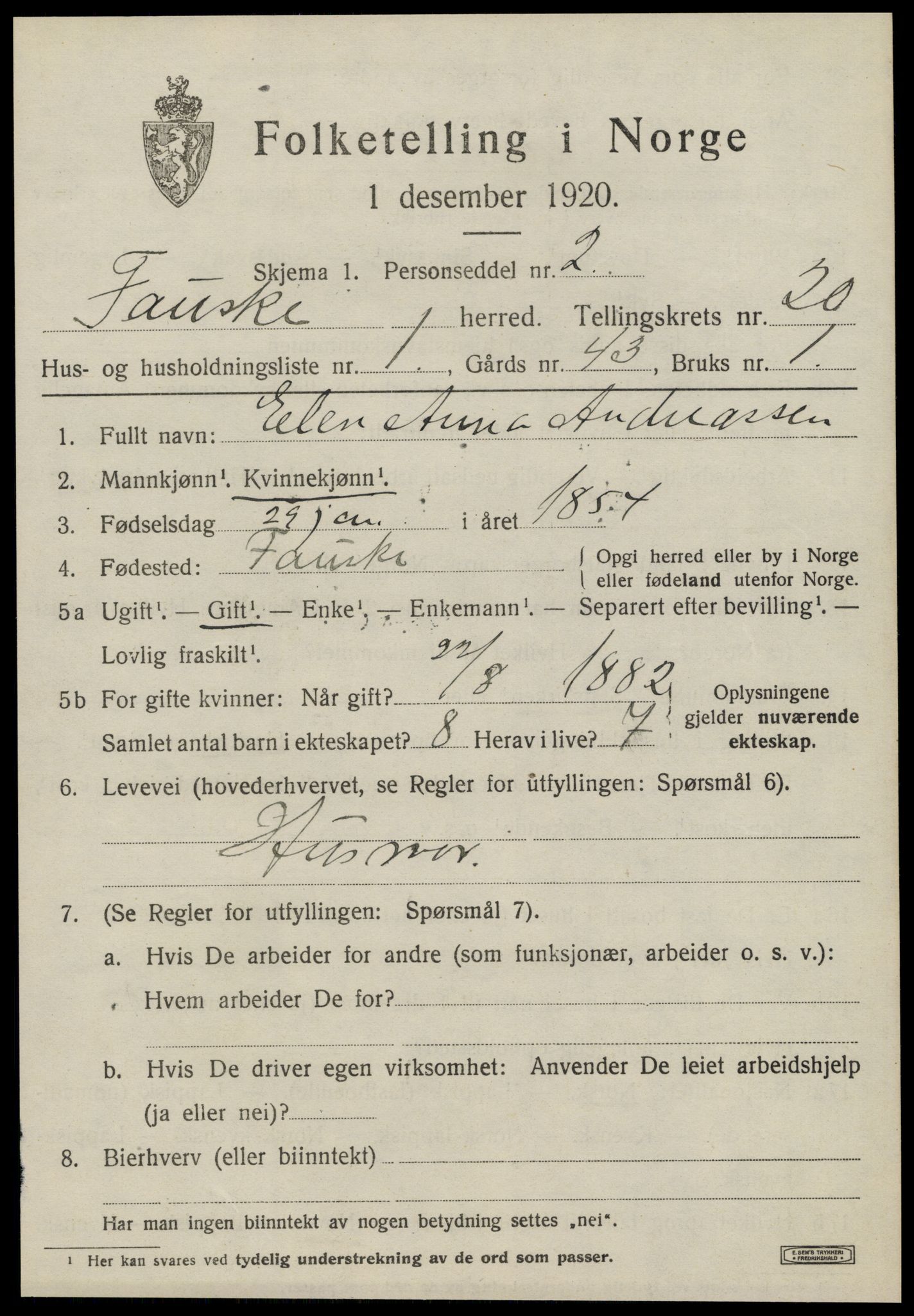 SAT, 1920 census for Fauske, 1920, p. 11950