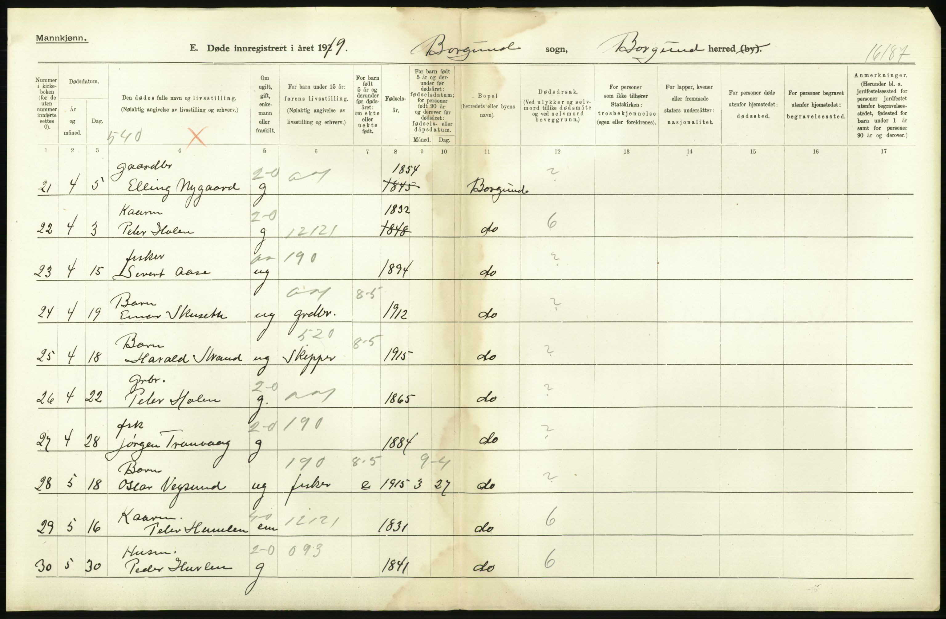 Statistisk sentralbyrå, Sosiodemografiske emner, Befolkning, AV/RA-S-2228/D/Df/Dfb/Dfbi/L0042: Møre fylke: Døde. Bygder og byer., 1919, p. 78