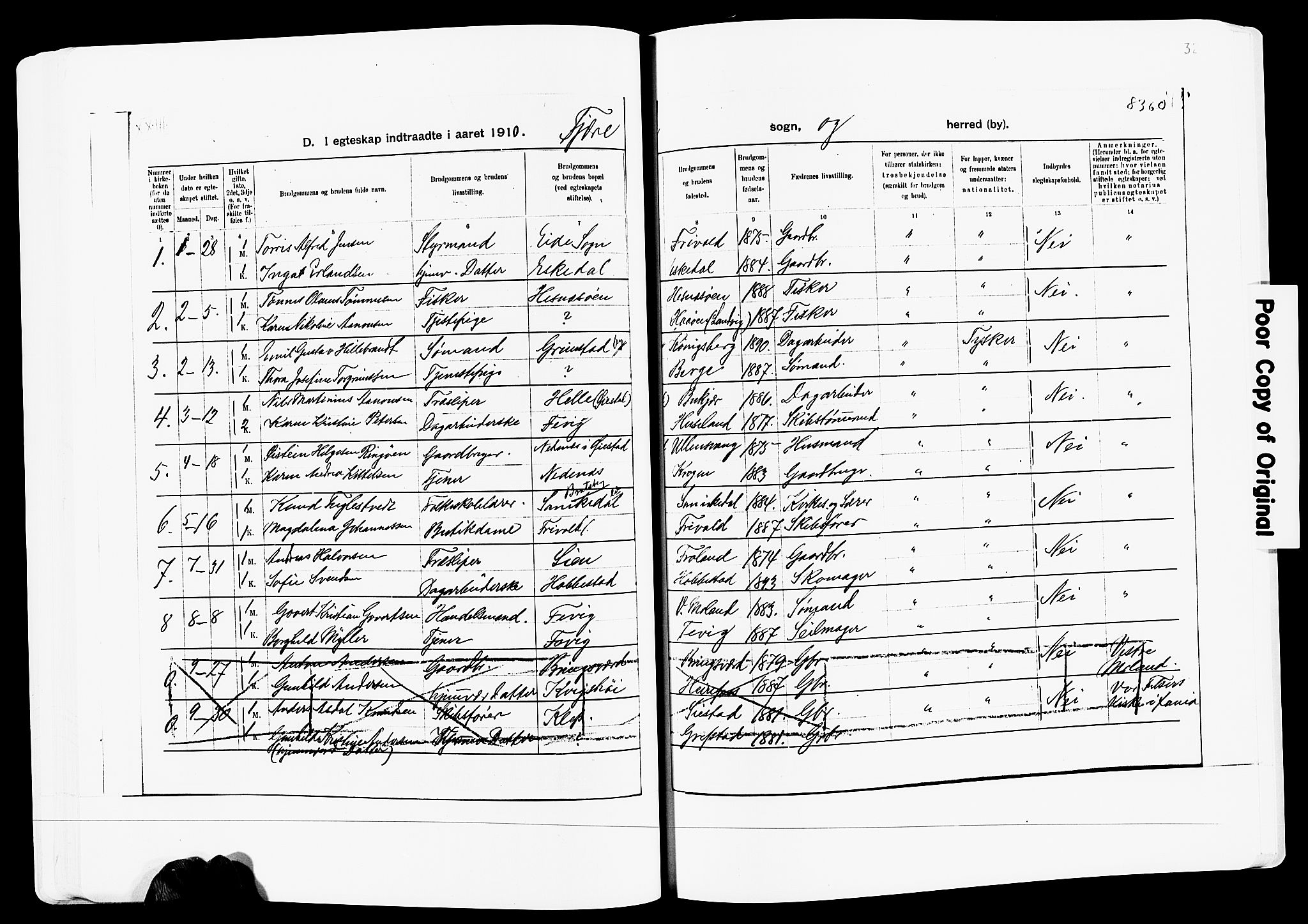 Fjære sokneprestkontor, AV/SAK-1111-0011/F/Fa/L0003: Parish register (official) no. A 3.1, 1903-1920, p. 32