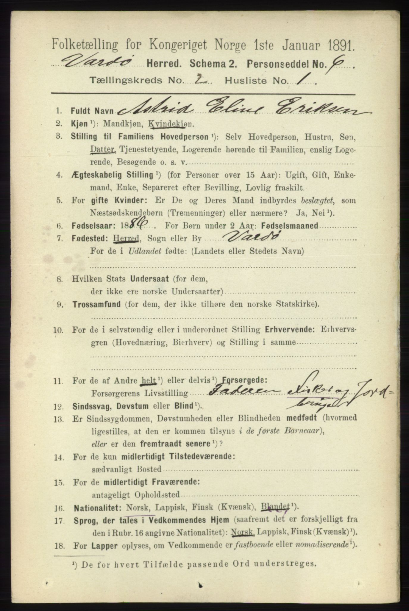 RA, 1891 census for 2028 Vardø, 1891, p. 307