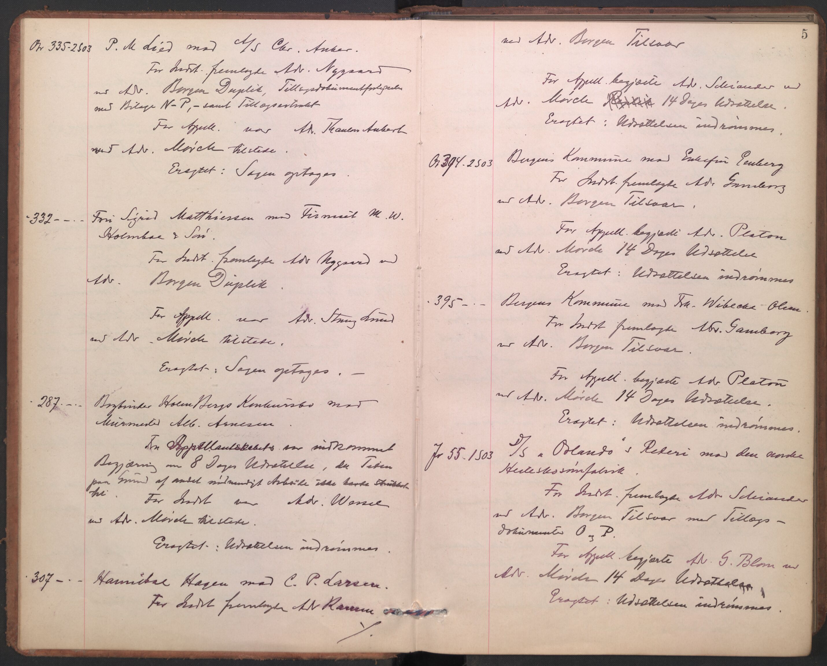 Høyesterett, AV/RA-S-1002/E/Ef/L0021: Protokoll over saker som gikk til skriftlig behandling, 1904-1907, p. 4b-5a