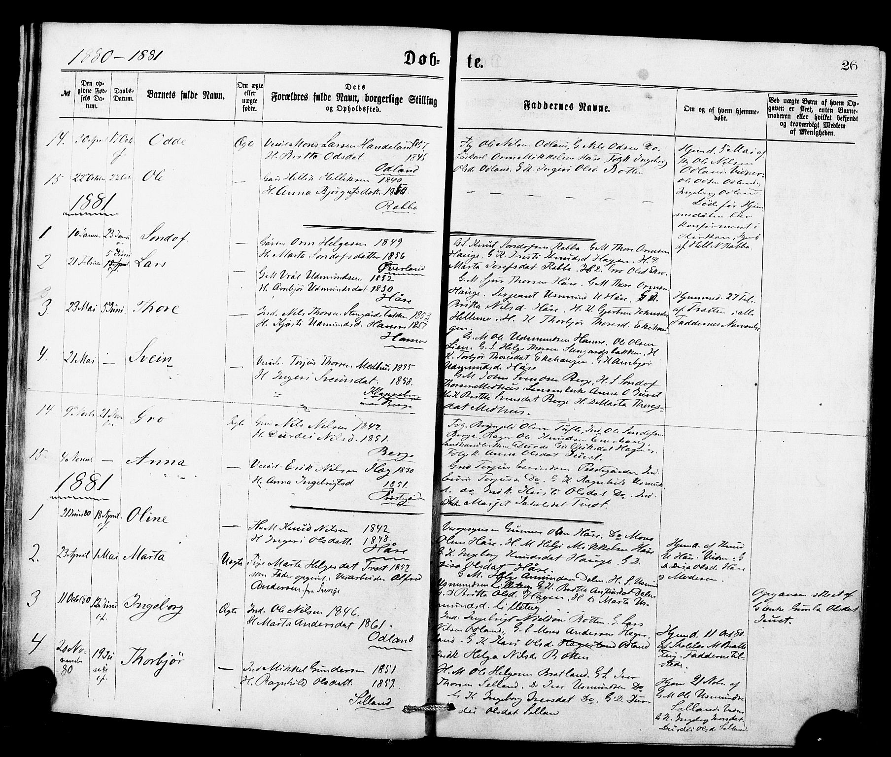 Røldal sokneprestembete, SAB/A-100247: Parish register (official) no. A 4, 1870-1886, p. 26