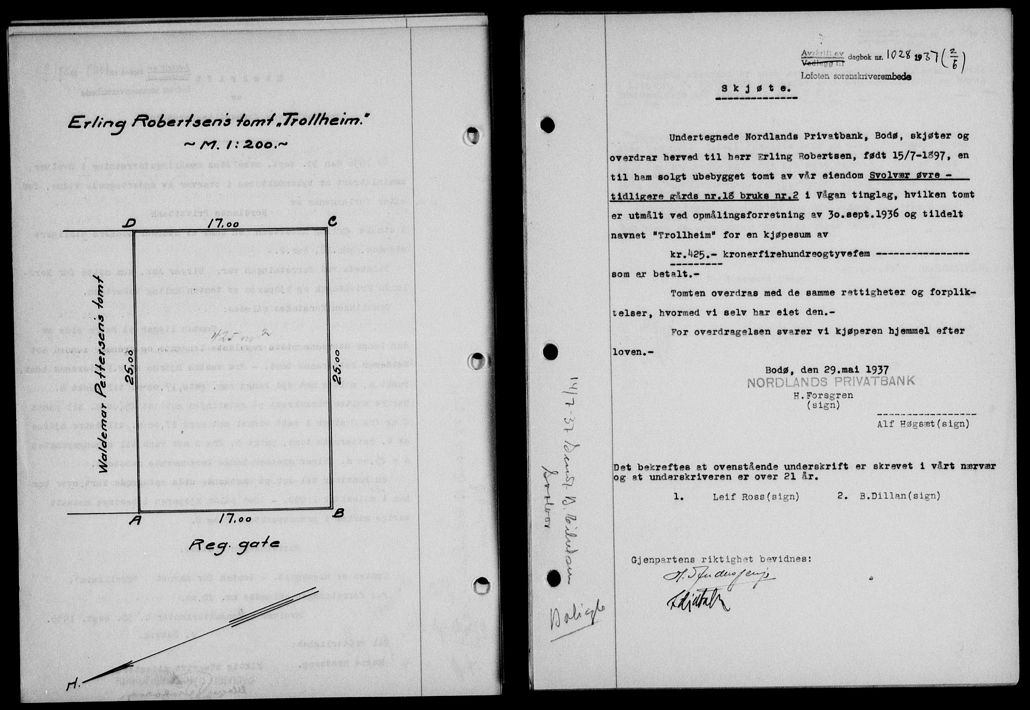 Lofoten sorenskriveri, SAT/A-0017/1/2/2C/L0002a: Mortgage book no. 2a, 1937-1937, Diary no: : 1028/1937