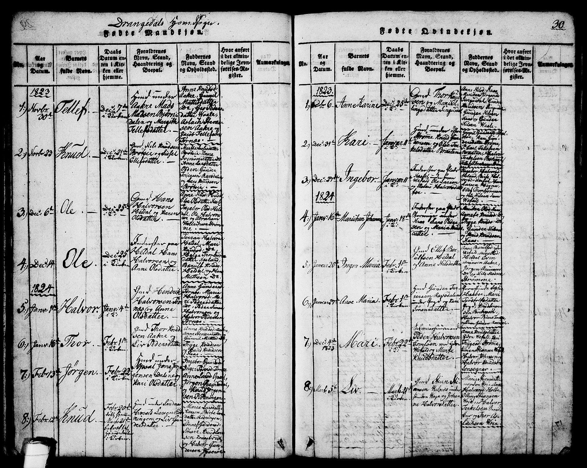 Drangedal kirkebøker, SAKO/A-258/G/Ga/L0001: Parish register (copy) no. I 1 /1, 1814-1856, p. 30