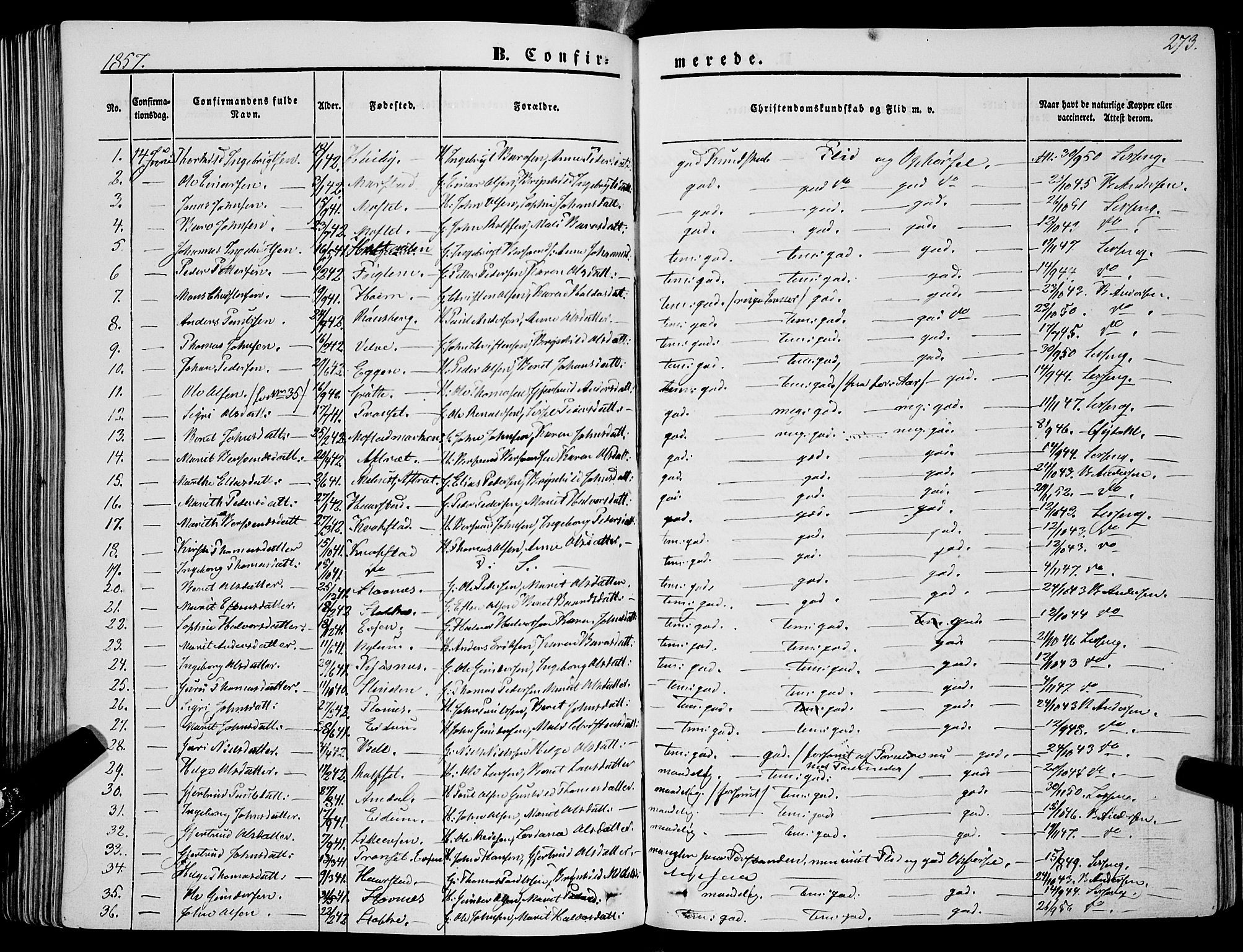 Ministerialprotokoller, klokkerbøker og fødselsregistre - Sør-Trøndelag, SAT/A-1456/695/L1145: Parish register (official) no. 695A06 /1, 1843-1859, p. 273
