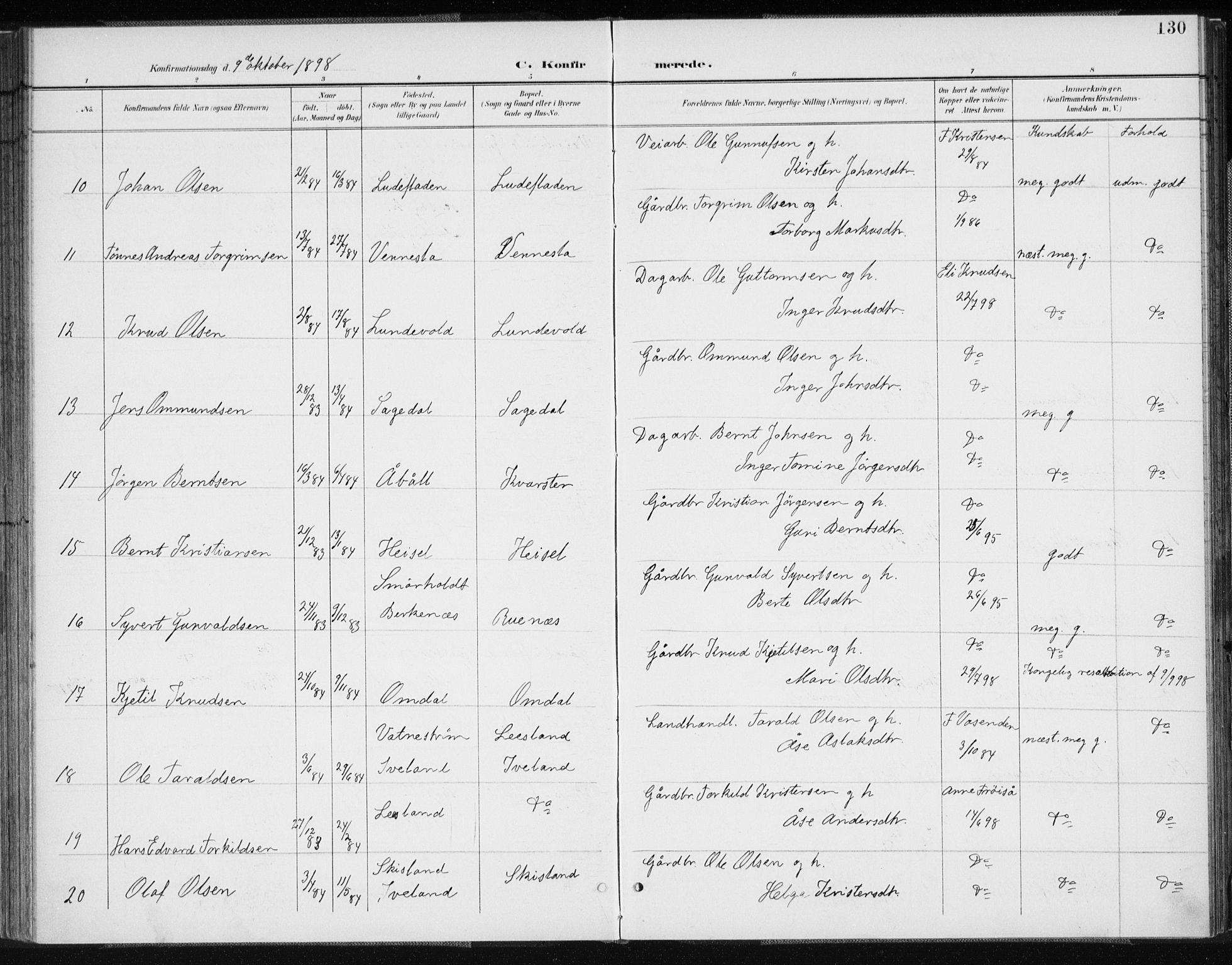 Vennesla sokneprestkontor, AV/SAK-1111-0045/Fa/Fab/L0005: Parish register (official) no. A 5, 1897-1909, p. 130