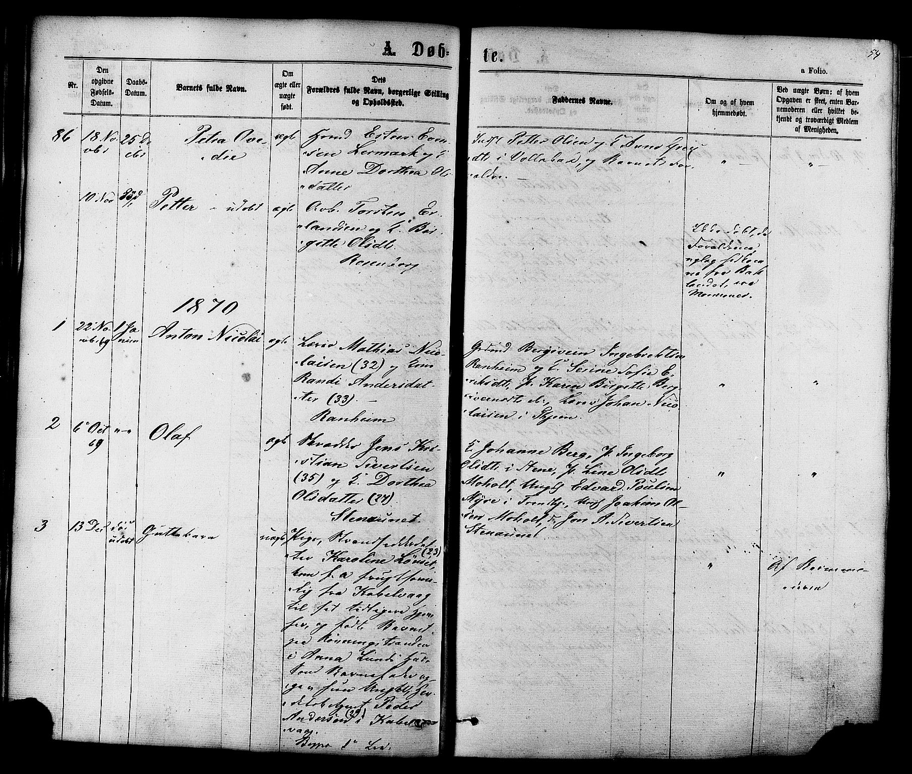 Ministerialprotokoller, klokkerbøker og fødselsregistre - Sør-Trøndelag, SAT/A-1456/606/L0293: Parish register (official) no. 606A08, 1866-1877, p. 54
