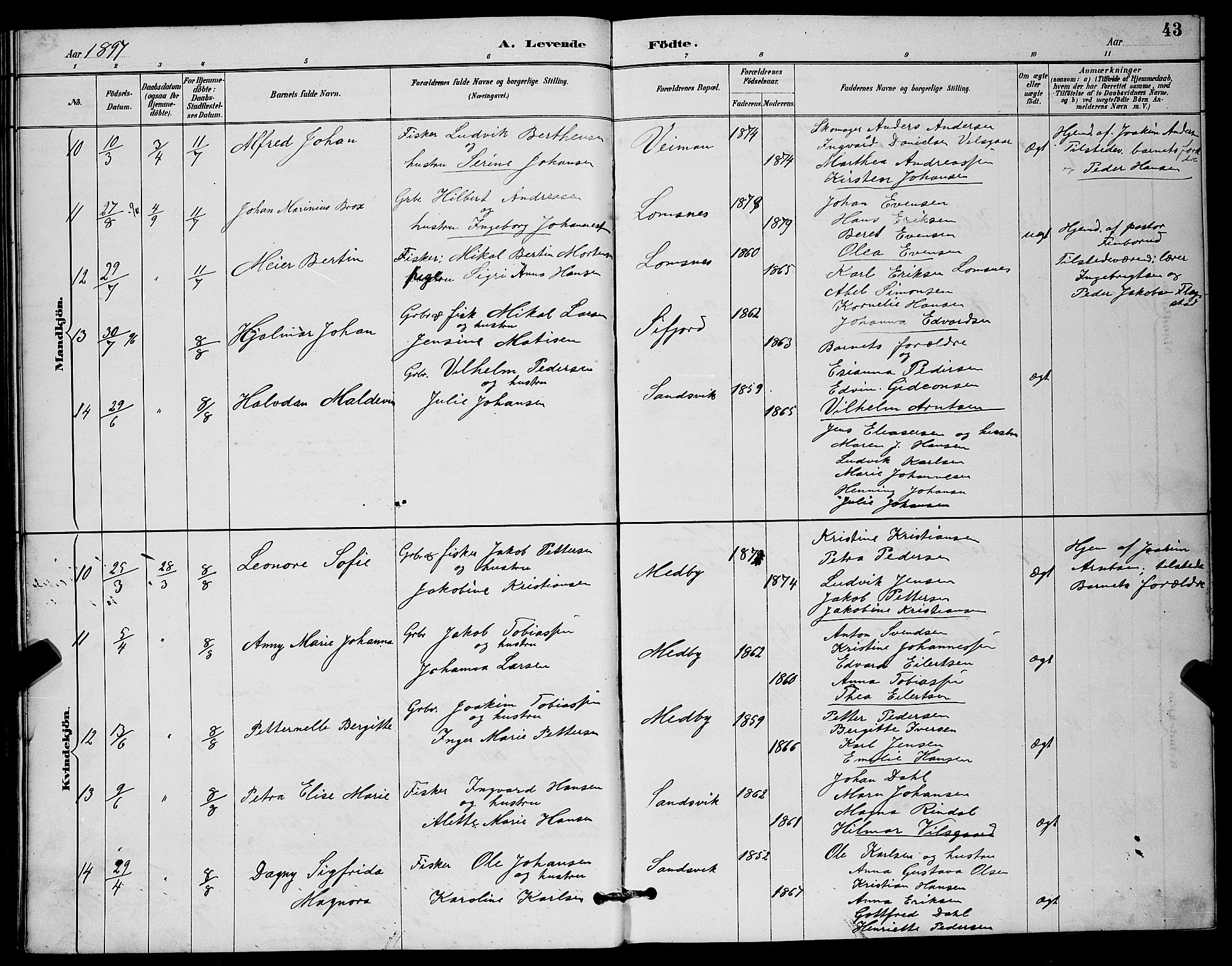 Berg sokneprestkontor, AV/SATØ-S-1318/G/Ga/Gab/L0012klokker: Parish register (copy) no. 12, 1887-1902, p. 43