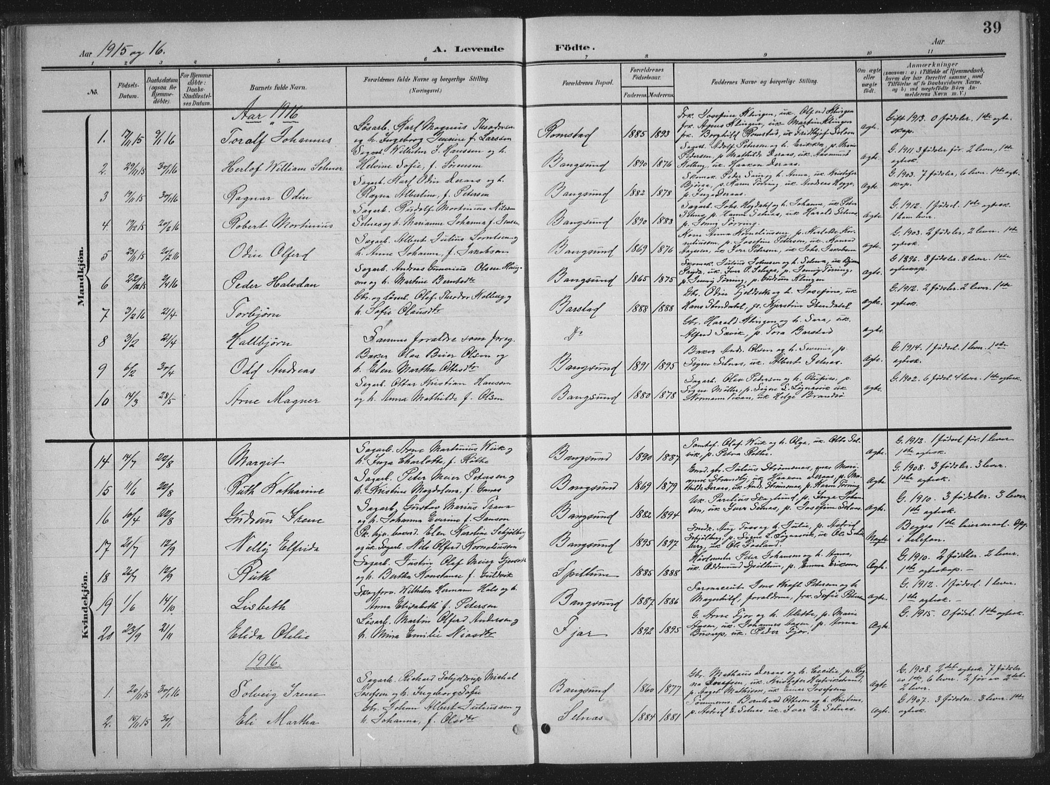 Ministerialprotokoller, klokkerbøker og fødselsregistre - Nord-Trøndelag, SAT/A-1458/770/L0591: Parish register (copy) no. 770C02, 1902-1940, p. 39