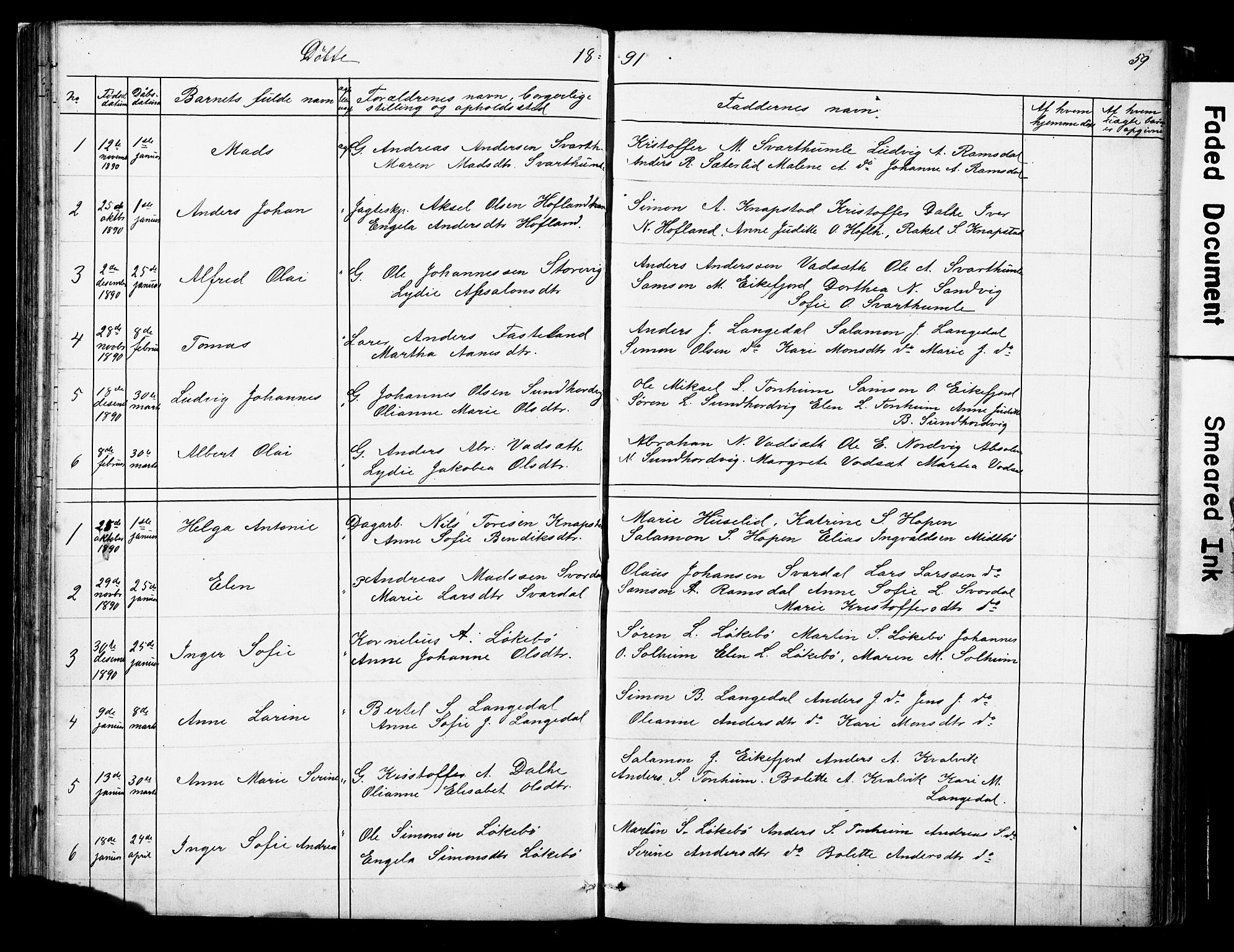 Kinn sokneprestembete, AV/SAB-A-80801/H/Hab/Habe/L0001: Parish register (copy) no. E 1, 1864-1899, p. 59