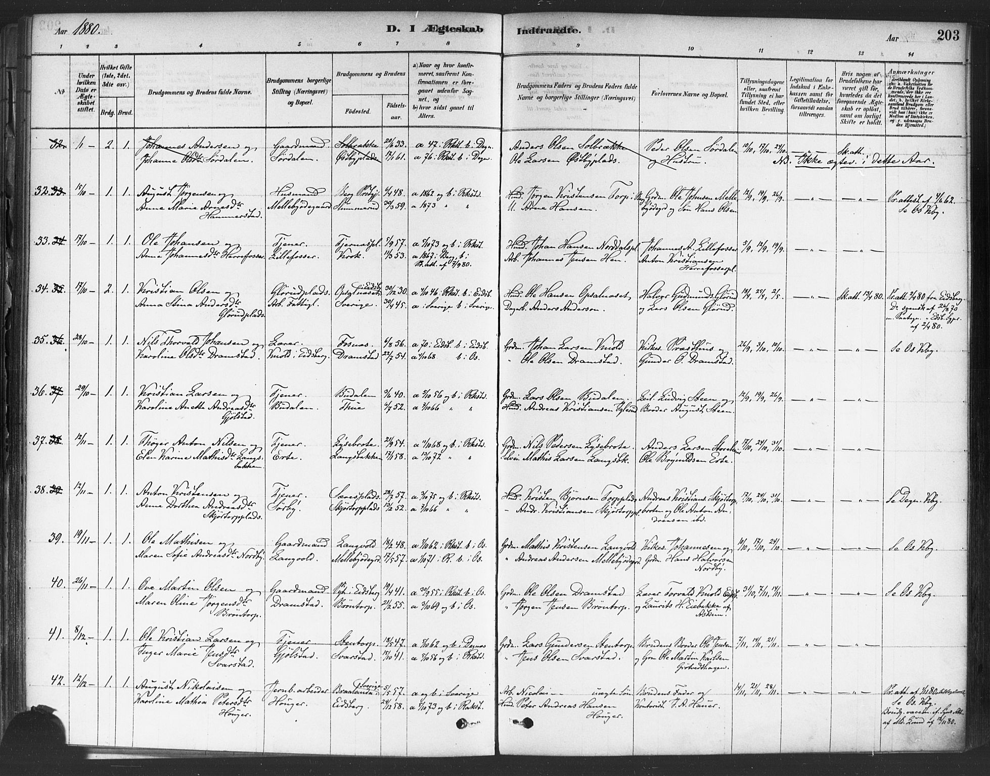 Rakkestad prestekontor Kirkebøker, AV/SAO-A-2008/F/Fa/L0012: Parish register (official) no. I 12, 1878-1893, p. 203