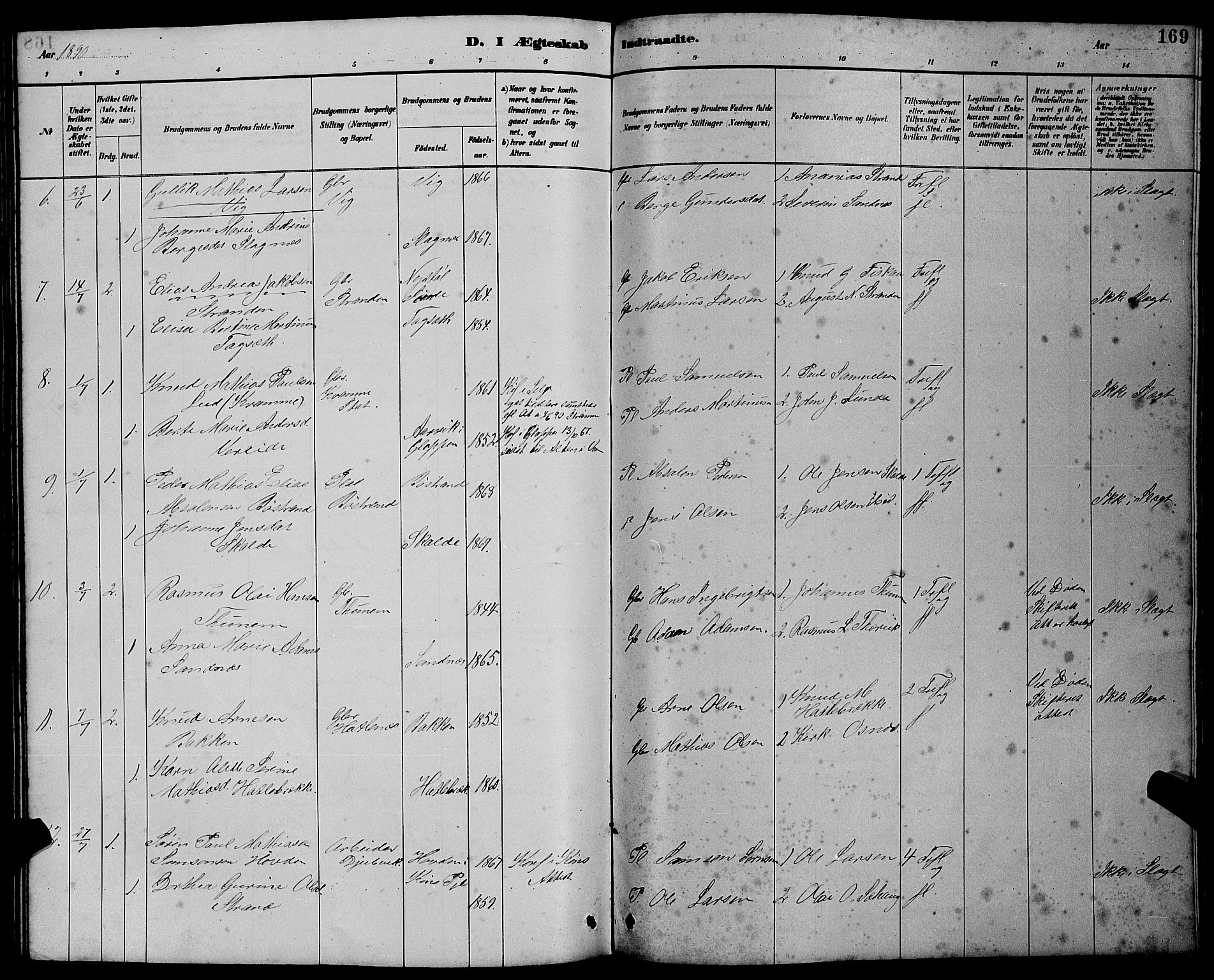 Ministerialprotokoller, klokkerbøker og fødselsregistre - Møre og Romsdal, AV/SAT-A-1454/501/L0017: Parish register (copy) no. 501C03, 1885-1901, p. 169